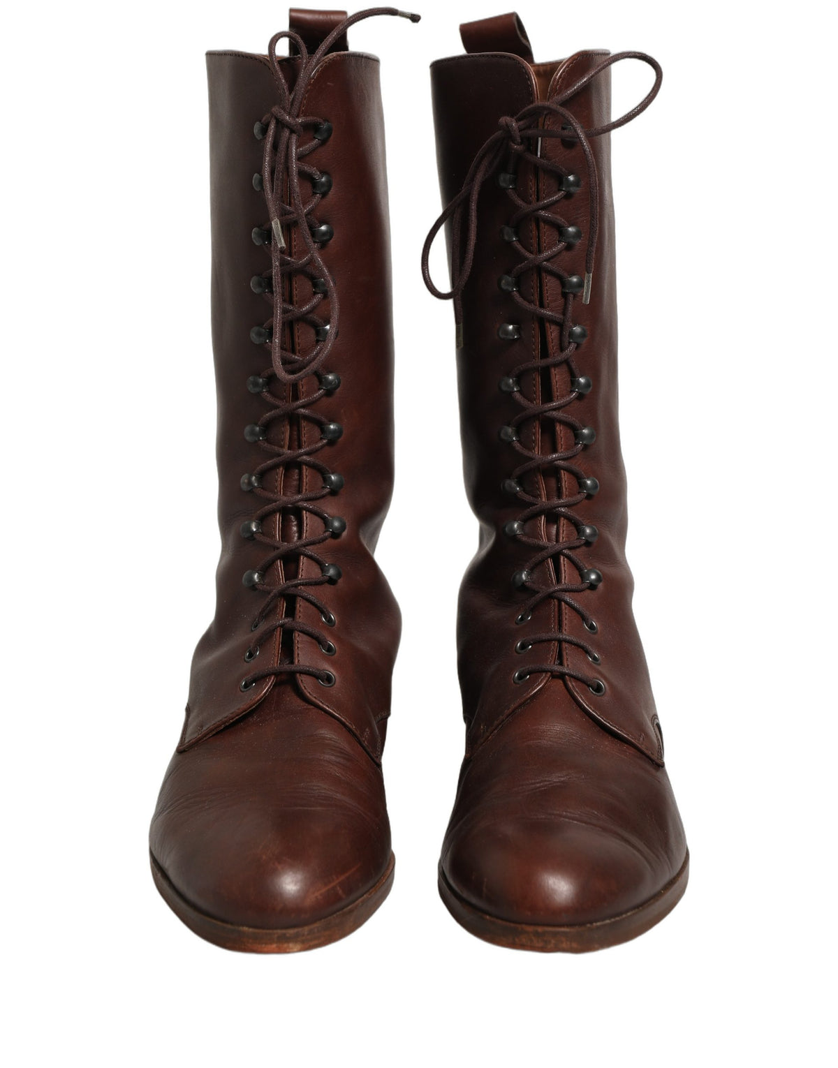 Dolce & Gabbana Brown Leather Mid Calf Boots - Artisanal Elegance