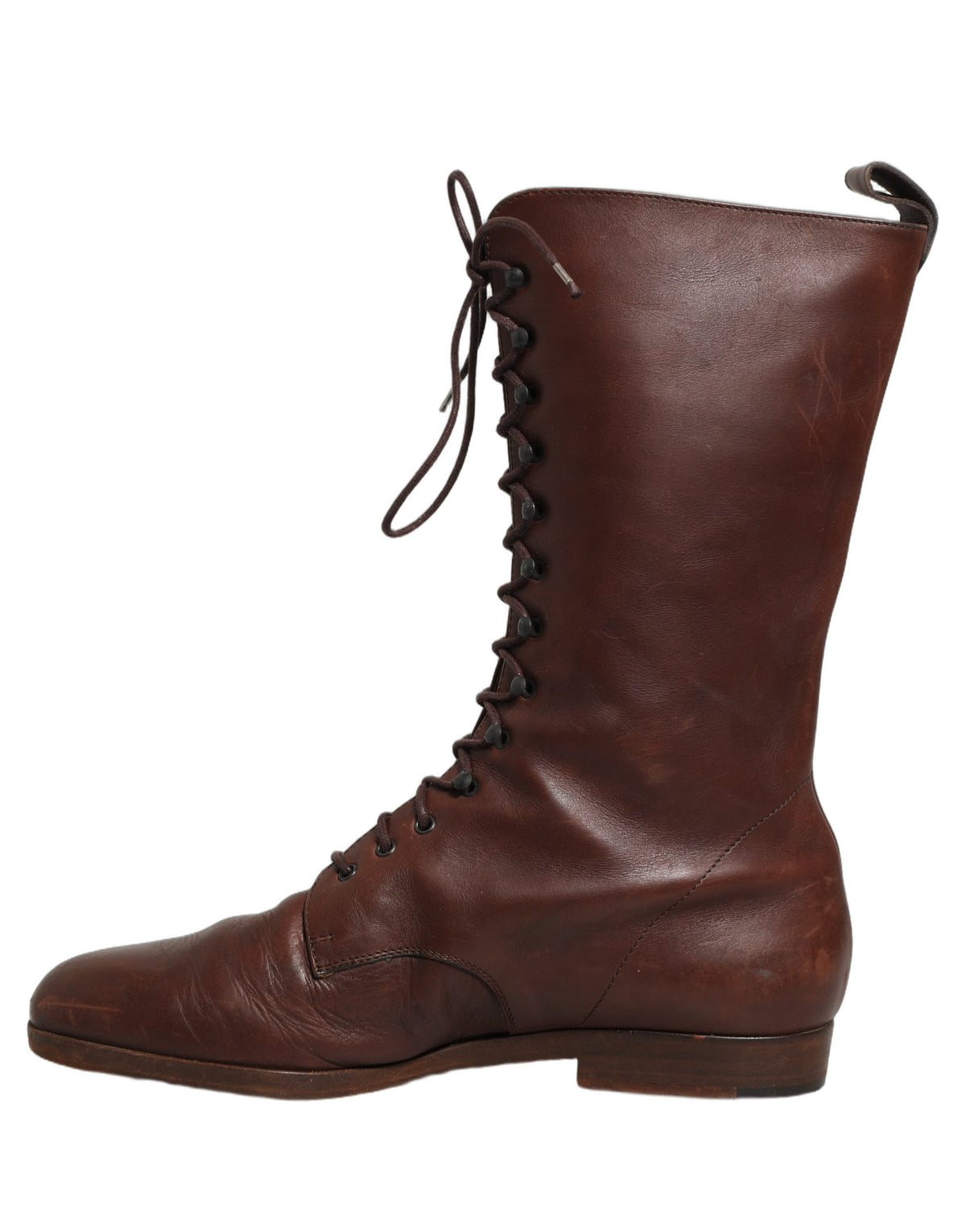 Dolce & Gabbana Brown Leather Mid Calf Lace Up Boots