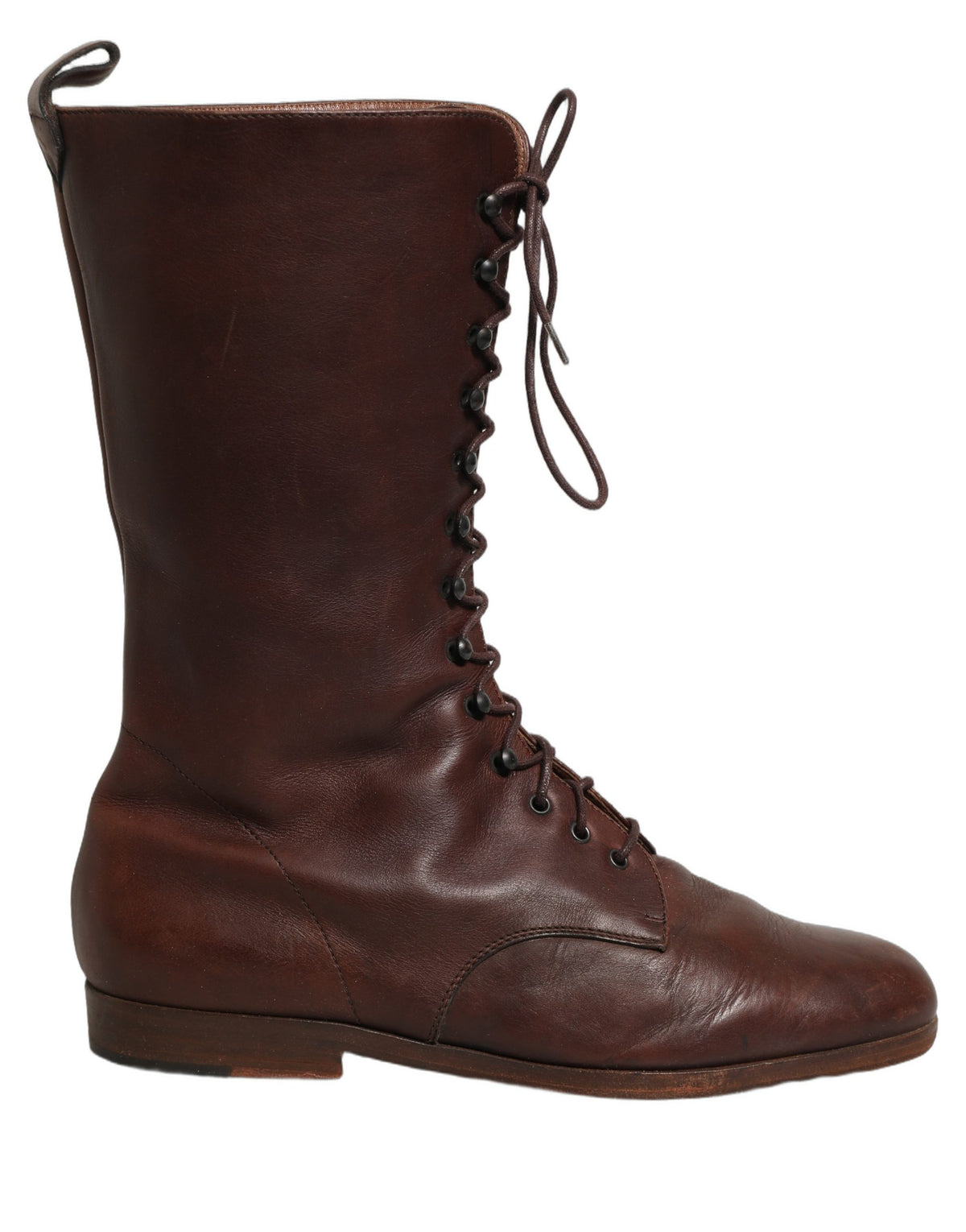 Dolce & Gabbana Brown Leather Mid Calf Boots - Artisanal Luxury