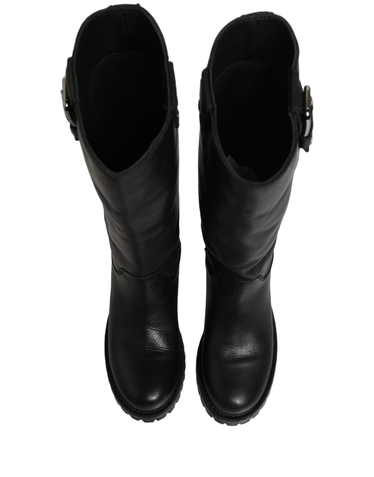 Dolce & Gabbana Black Leather Mid Calf Boots - Artisanal Luxury