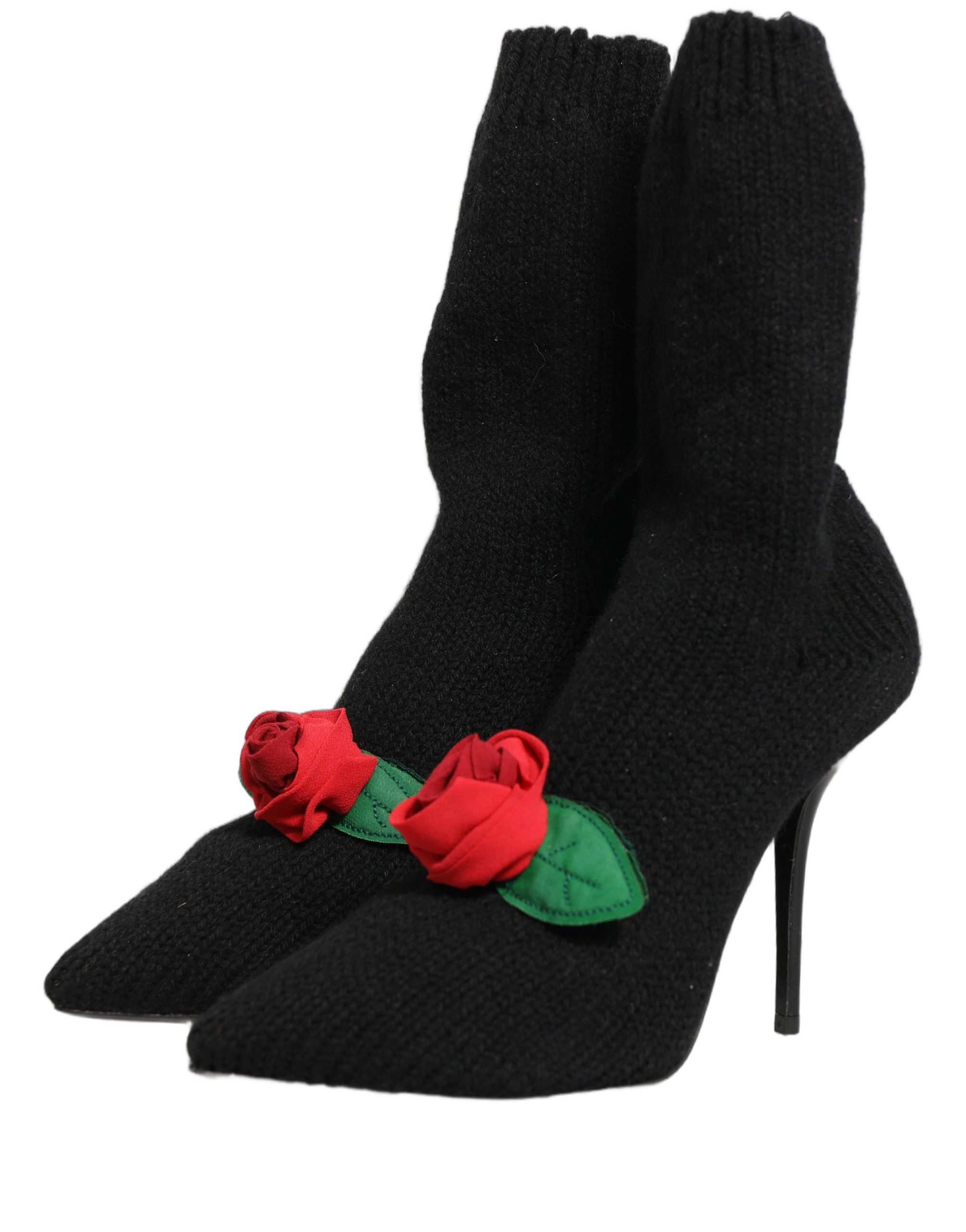 Dolce & Gabbana Black Stiletto Heels Mid Calf Boots - Artisanal Luxury