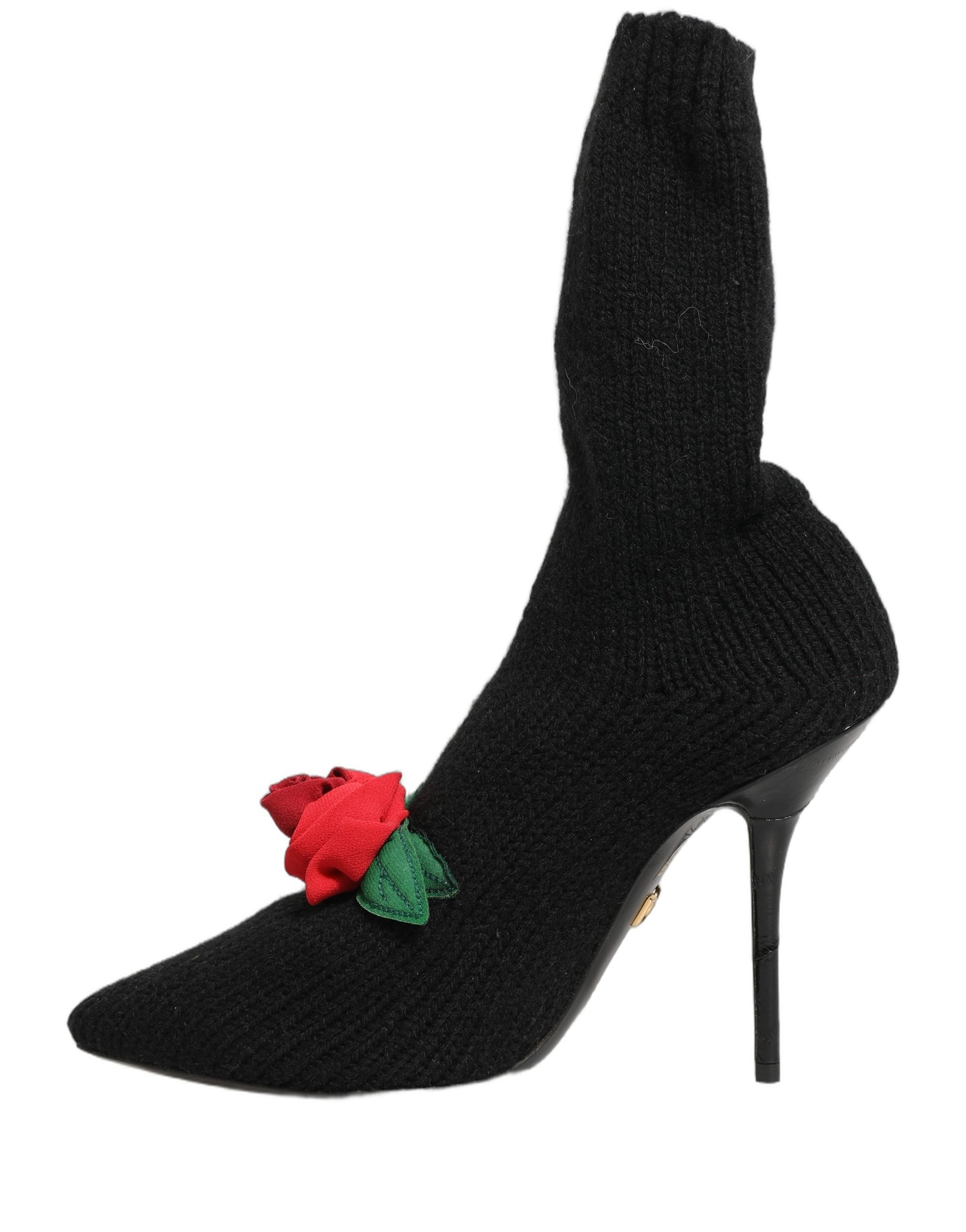 Dolce & Gabbana Black Stiletto Heels Mid Calf Boots - Artisanal Luxury