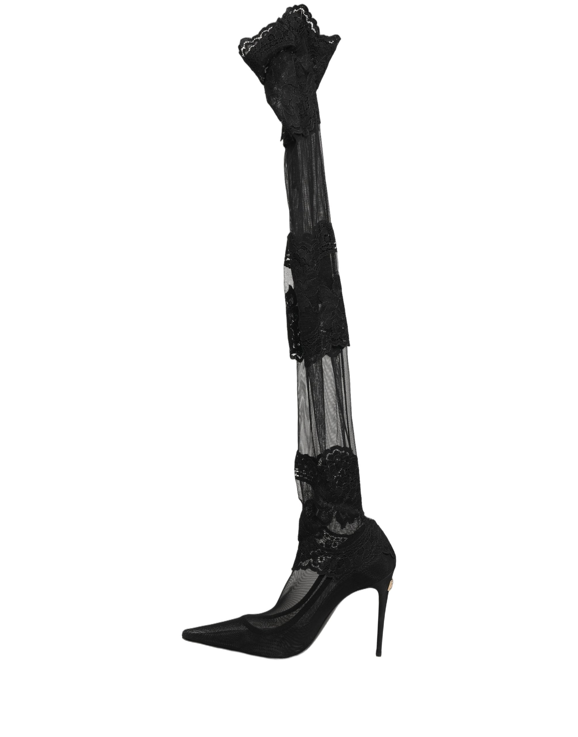 Dolce & Gabbana Black Over The Knee Sock Pumps - Luxurious Elegance