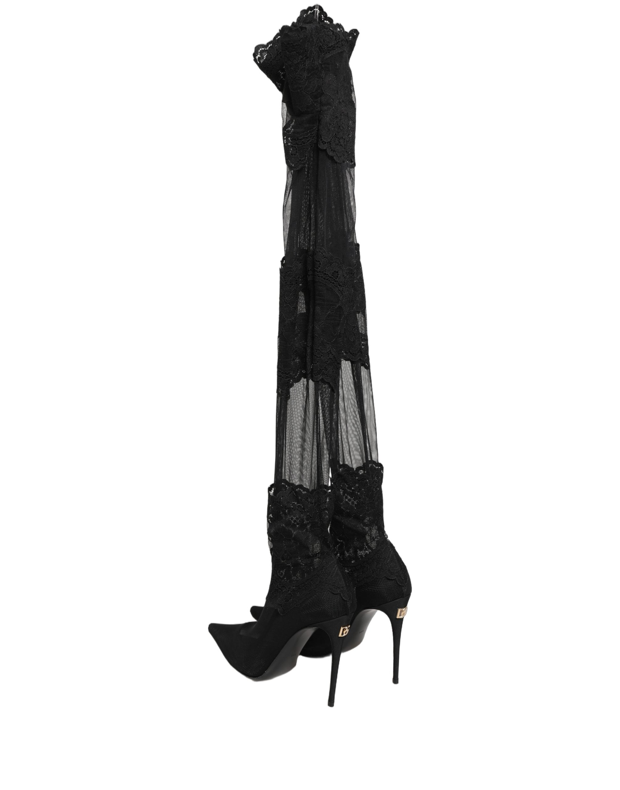 Dolce & Gabbana Black Over The Knee Sock Pumps - Luxury Elegance