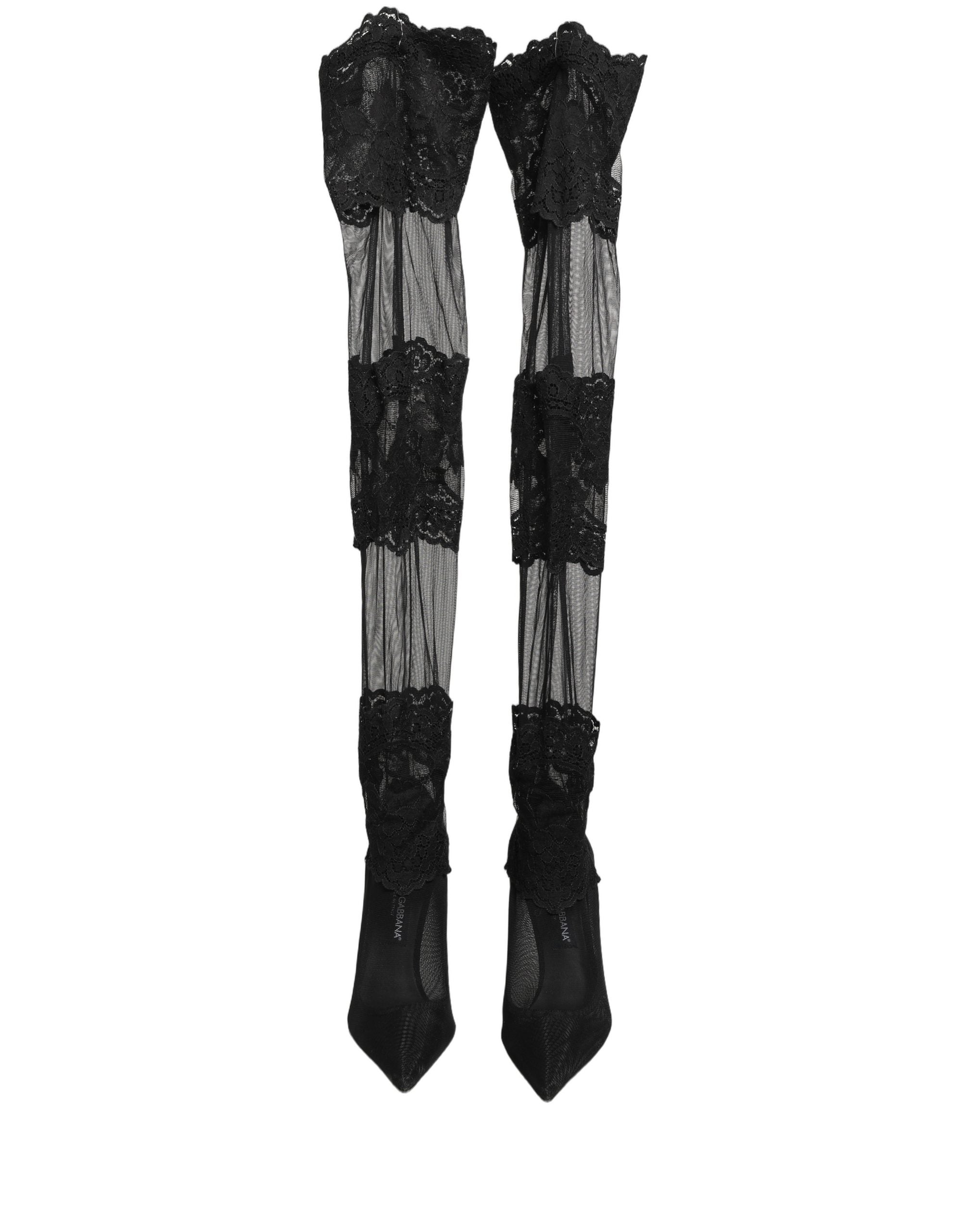 Dolce & Gabbana Black Over The Knee Sock Pumps - Luxurious Elegance