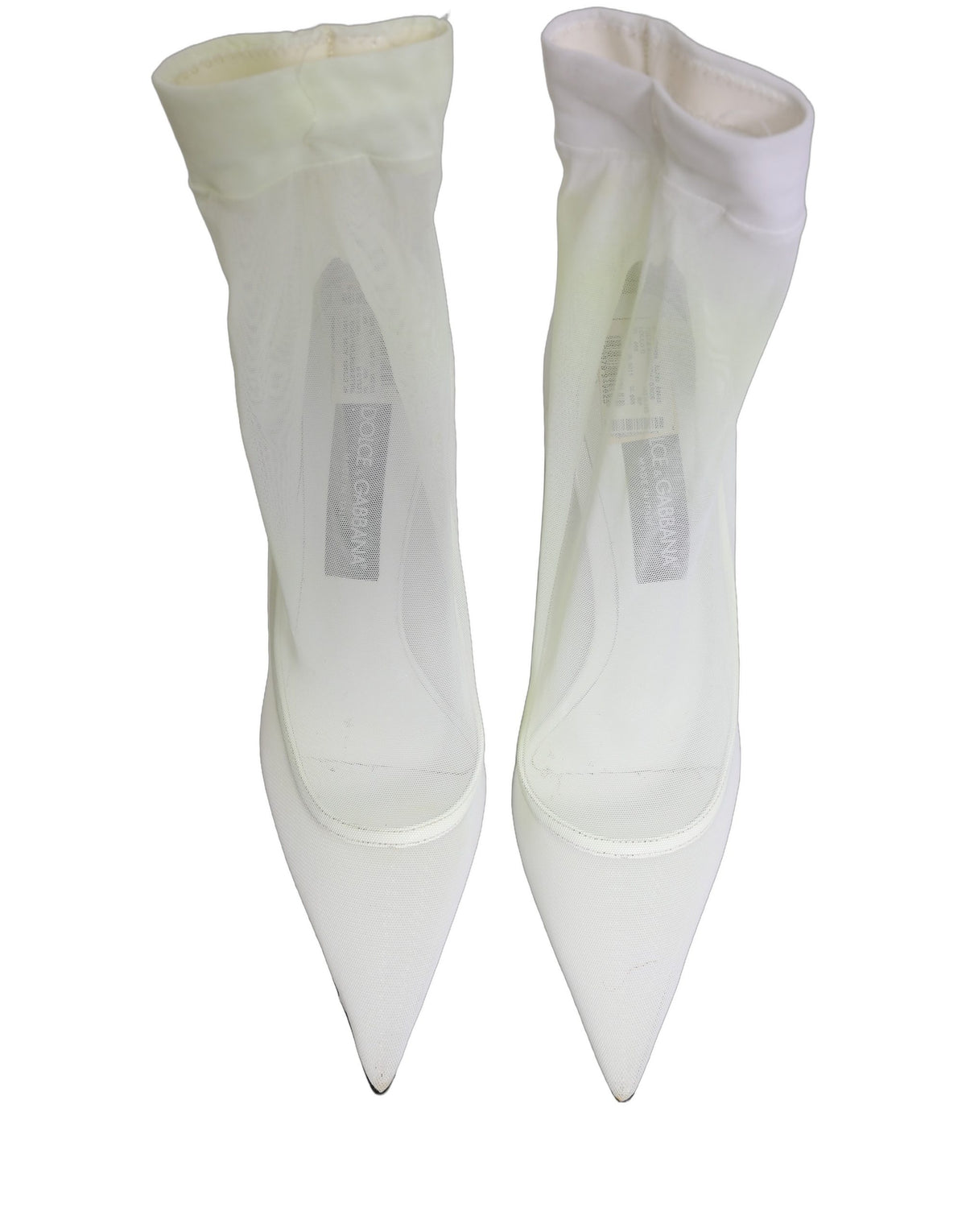 Dolce & Gabbana White Tulle Stretch Mesh Sock Boots - Luxury Footwear