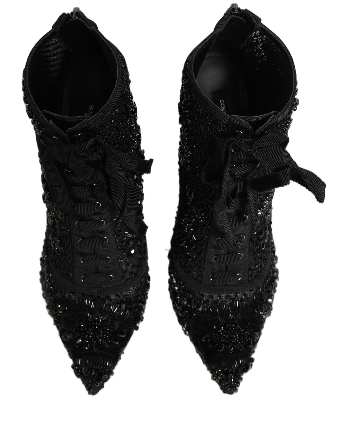 Dolce & Gabbana Black Embellished Mesh Ankle Boots - Couture Luxe