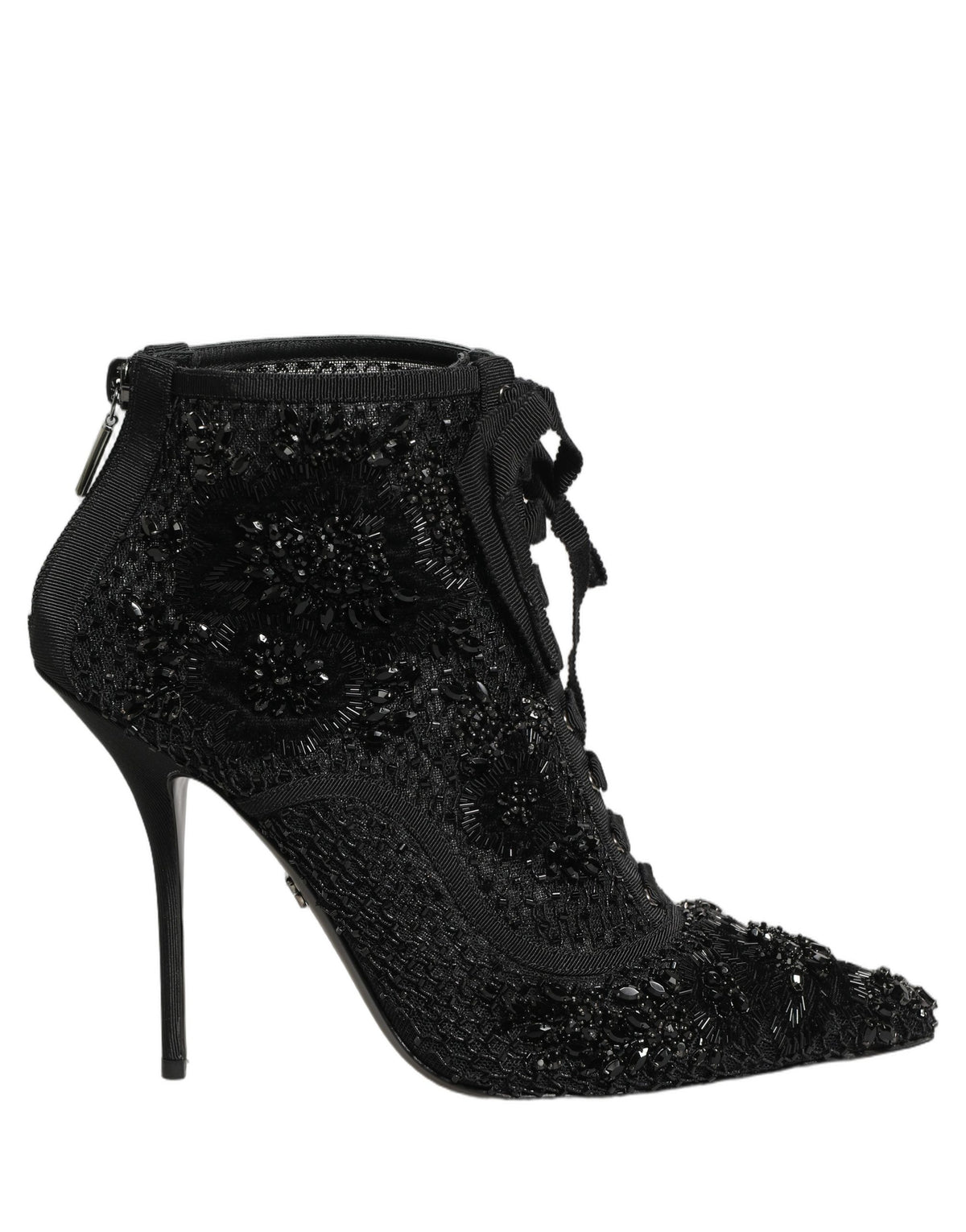 Dolce & Gabbana Black Embellished Mesh Ankle Boots - Couture Luxe