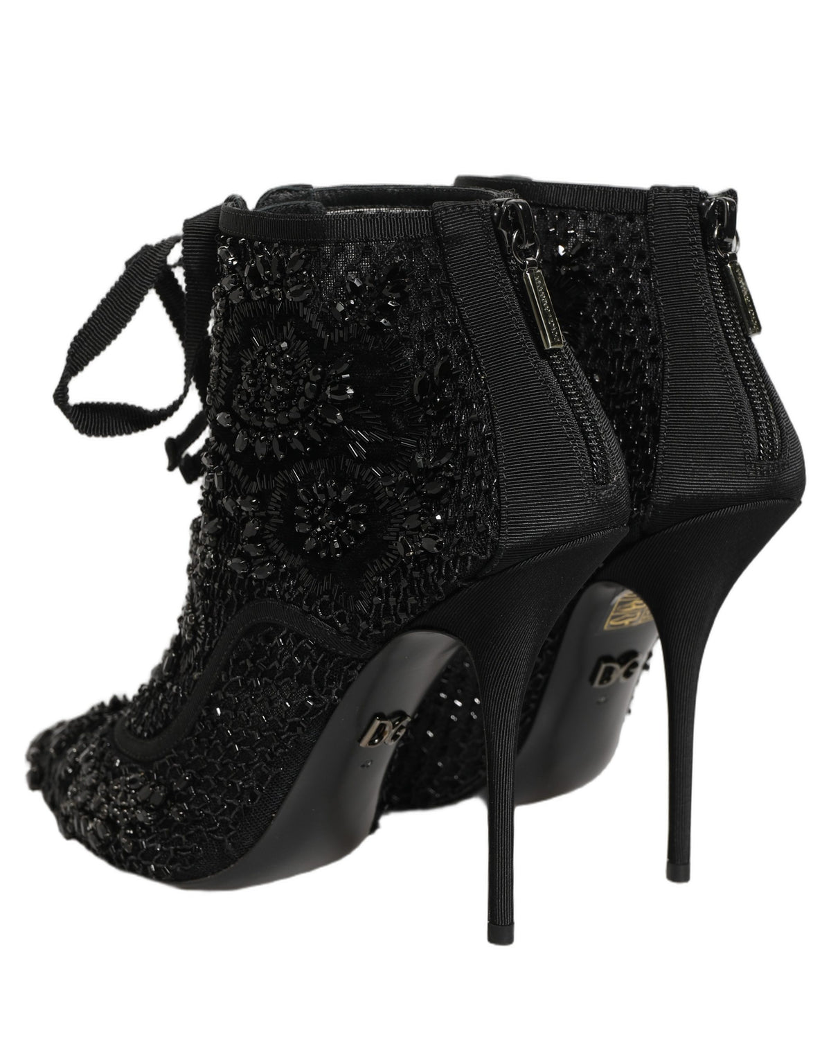 Dolce & Gabbana Black Embellished Mesh Ankle Boots - Couture Luxe