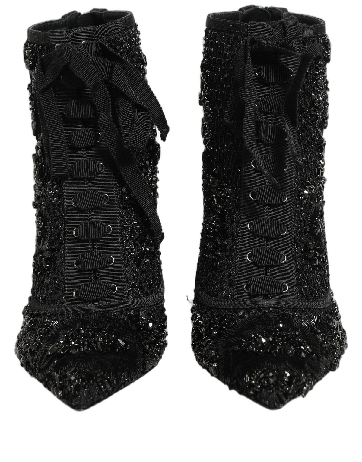 Dolce & Gabbana Black Embellished Mesh Ankle Boots - Couture Luxe