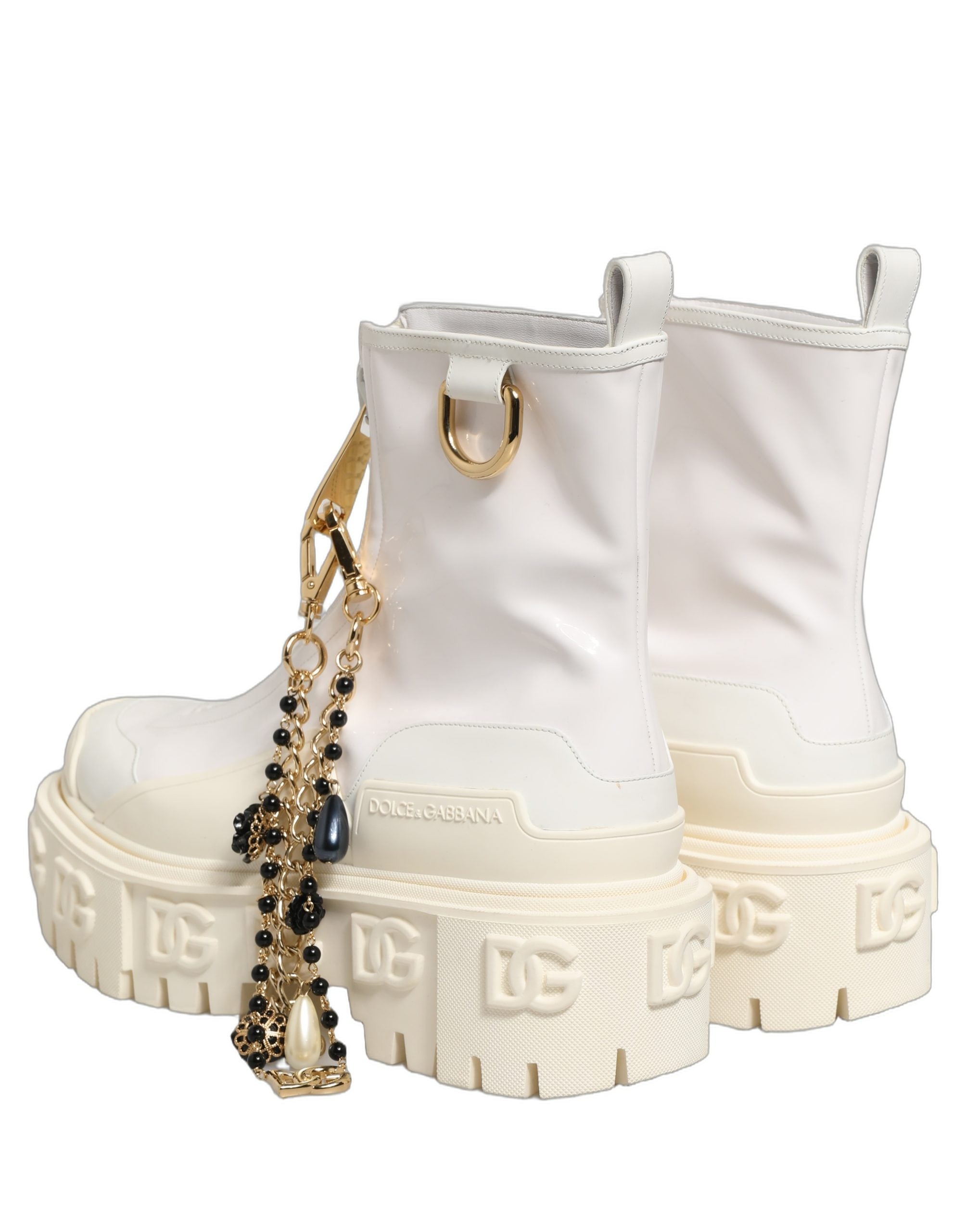 Dolce & Gabbana White Leather Ankle Boots - Timeless Luxury