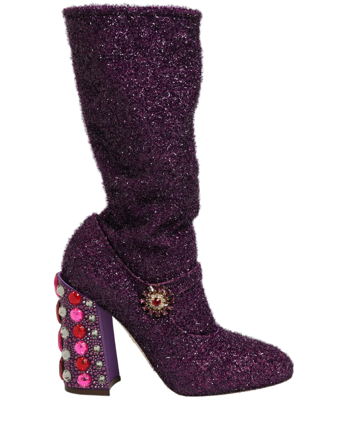Dolce & Gabbana Purple Crystal Lurex Fantasy Boots Couture