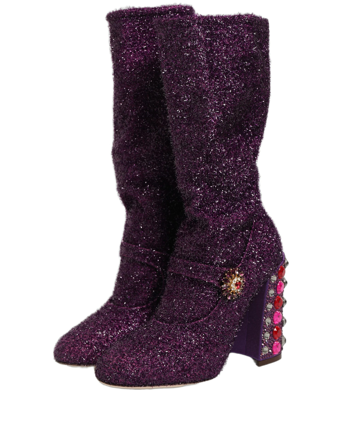 Dolce & Gabbana Purple Crystal Lurex Fantasy Boots - Luxury Couture