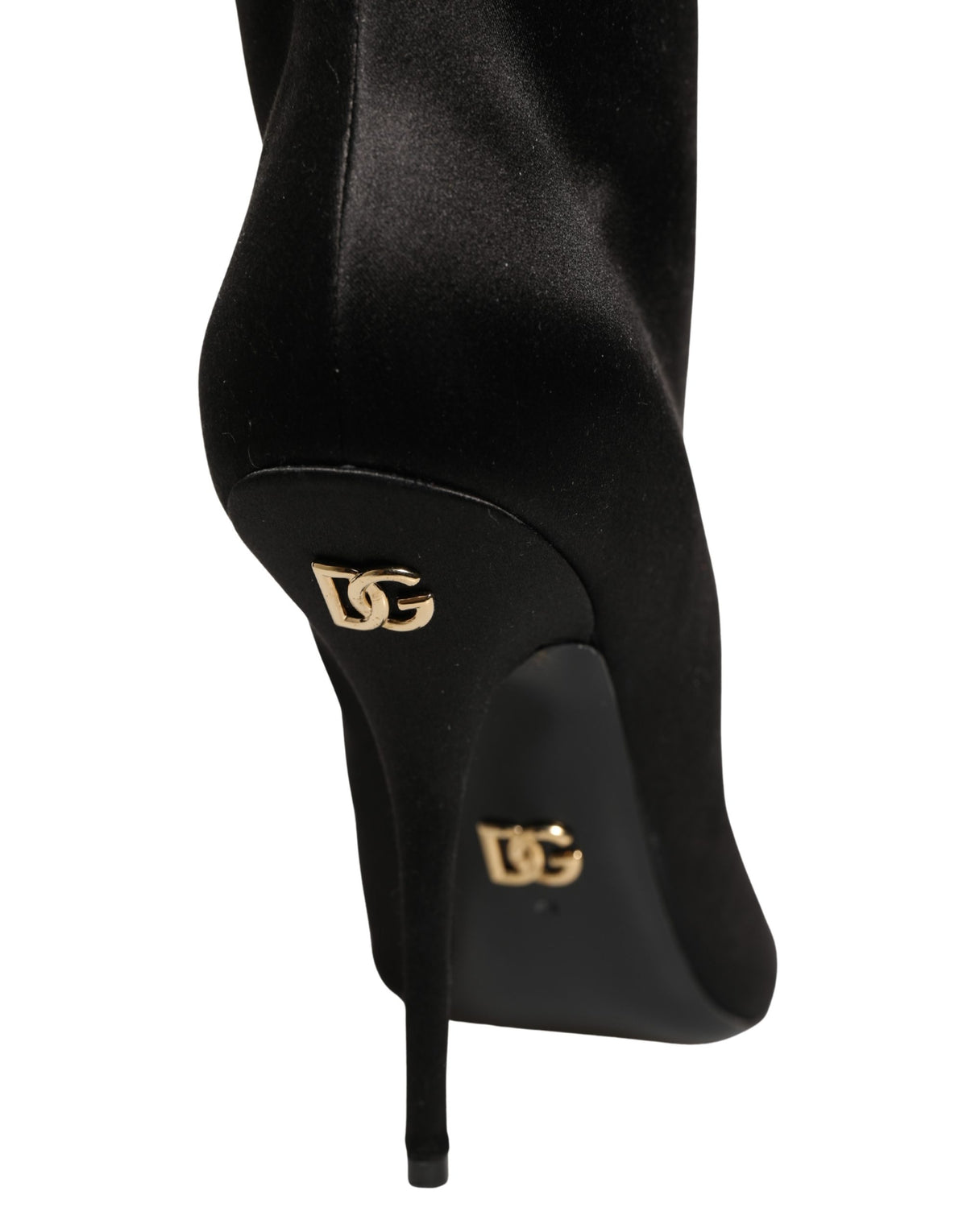 Dolce & Gabbana Black Satin Knee High Stiletto Couture Boots