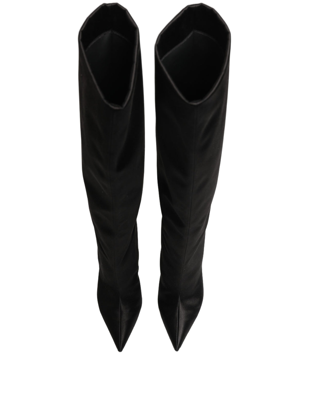 Dolce & Gabbana Black Satin Knee High Stiletto Boots - Luxury Couture