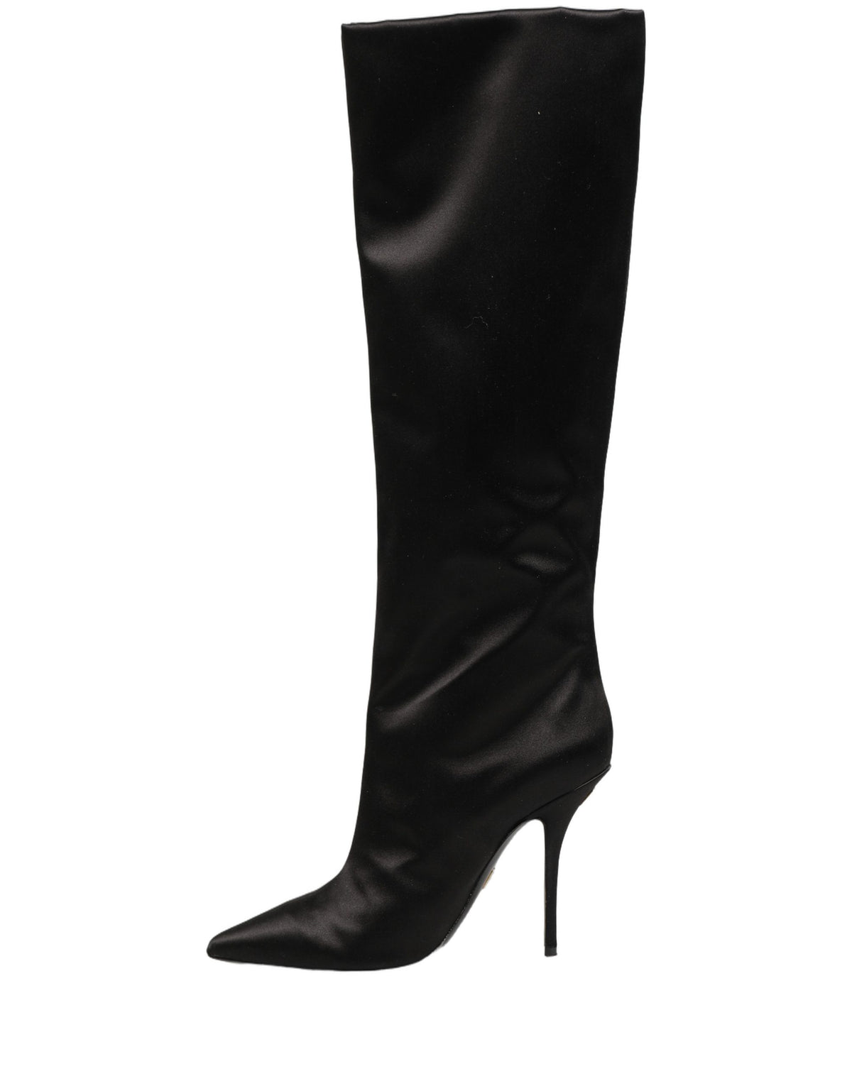 Dolce & Gabbana Black Satin Knee High Stiletto Boots - Luxury Couture