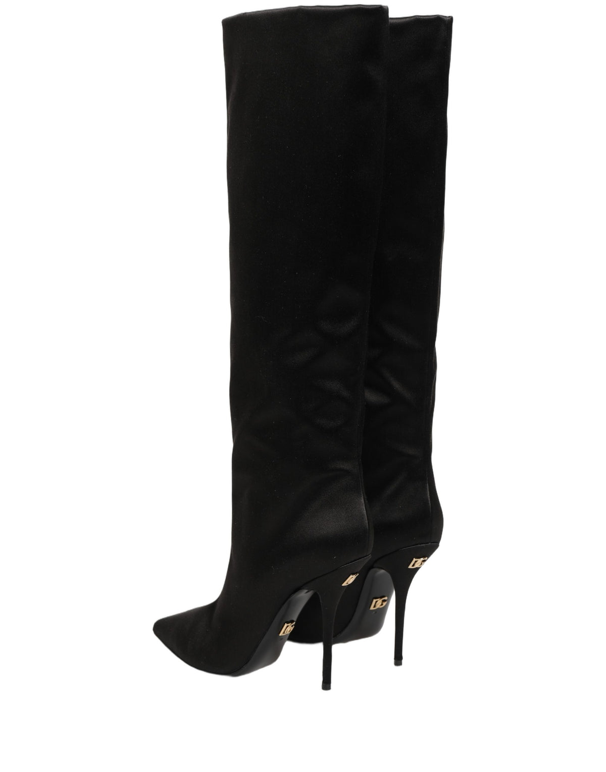 Dolce & Gabbana Black Satin Knee High Stiletto Boots - Luxury Couture