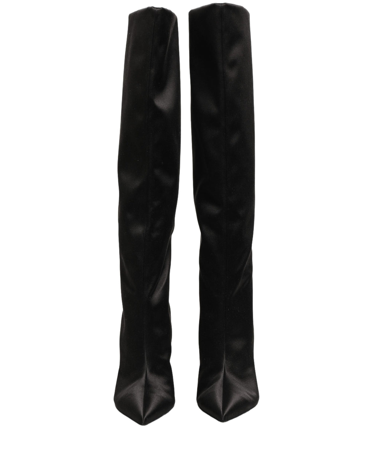 Dolce & Gabbana Black Satin Knee High Stiletto Boots - Luxury Couture