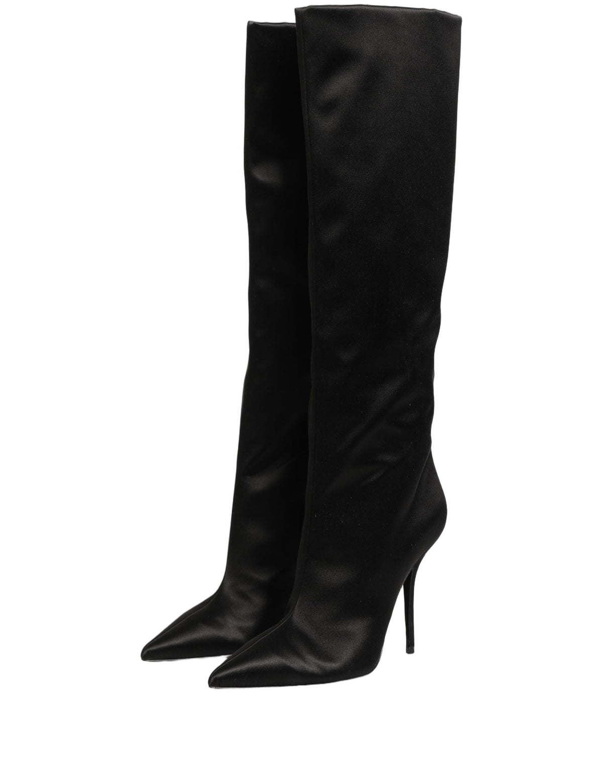 Dolce & Gabbana Black Satin Knee High Stiletto Boots - Luxury Couture