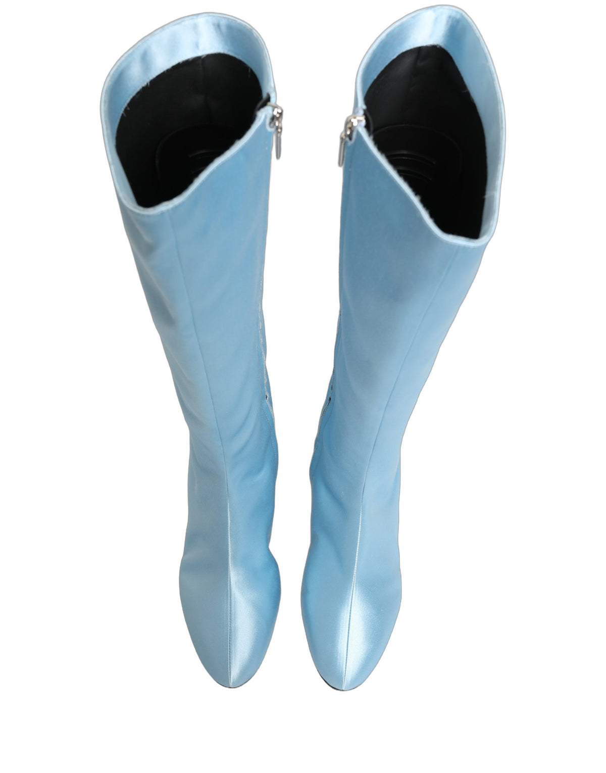 Dolce & Gabbana Light Blue Satin Knee High Boots - Luxury Elegance