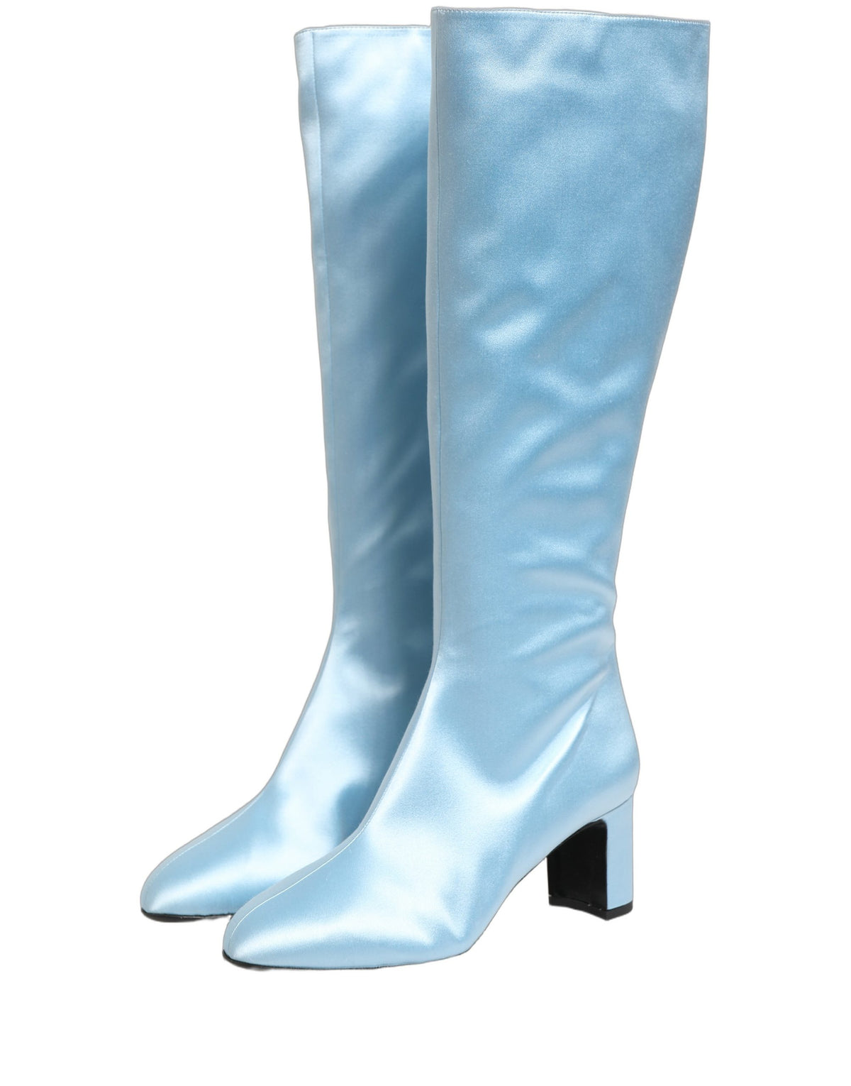 Dolce & Gabbana Light Blue Satin Knee High Boots - Luxury Elegance