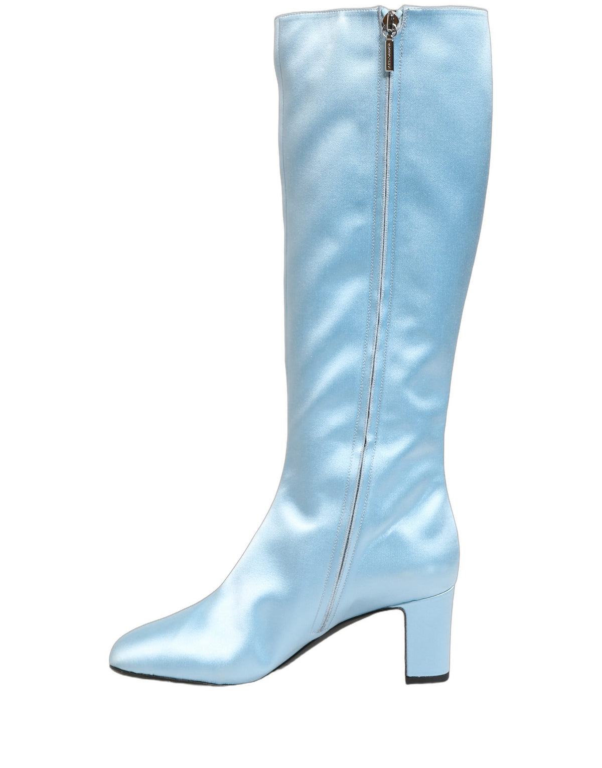 Dolce & Gabbana Light Blue Satin Knee High Boots - Luxury Elegance