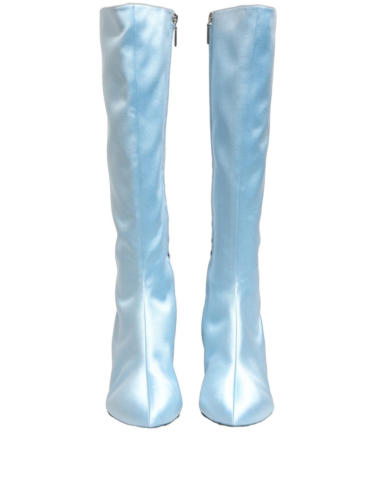 Dolce & Gabbana Light Blue Satin Knee High Boots - Luxury Elegance