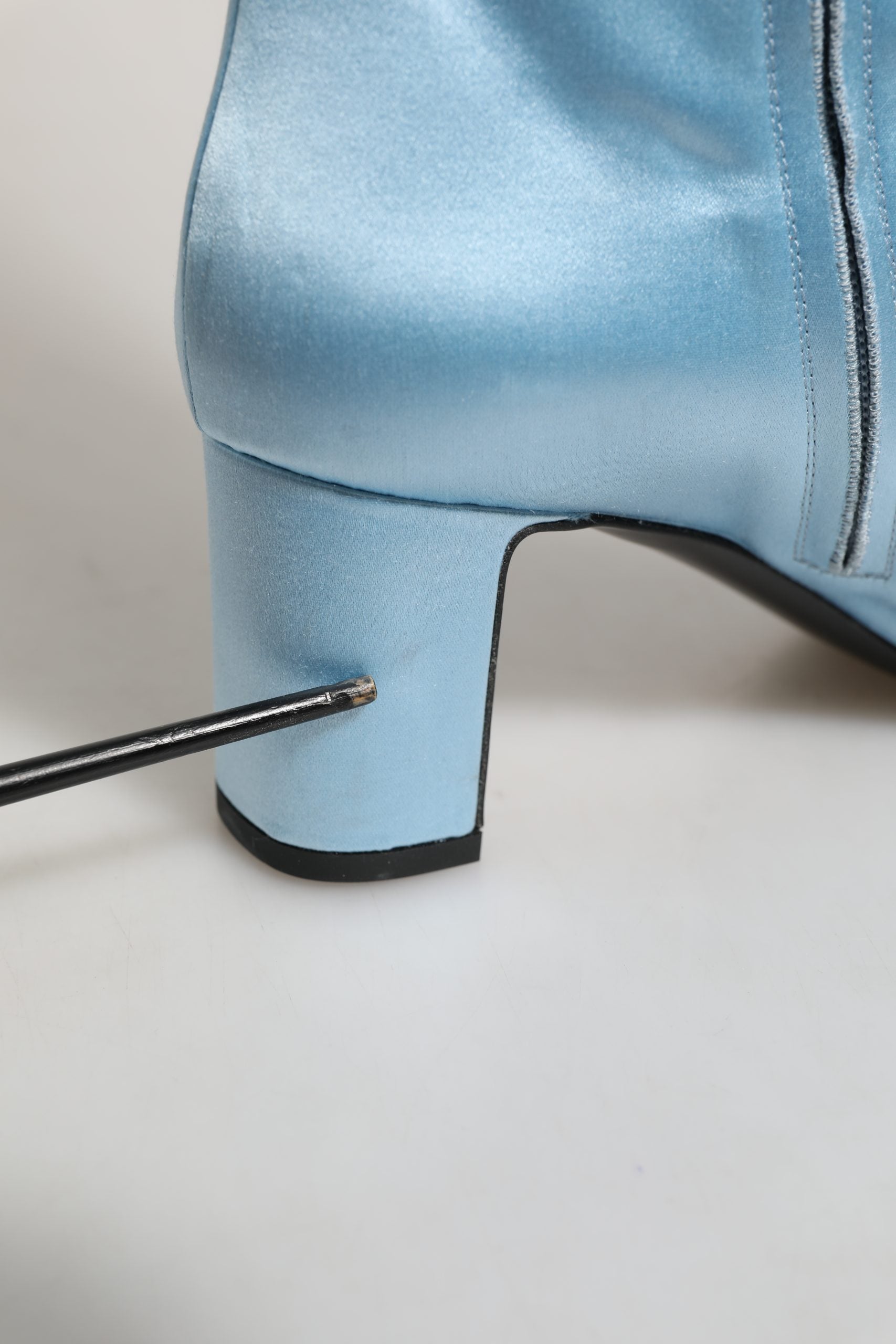 Dolce & Gabbana Light Blue Satin Knee High Boots - Timeless Luxury