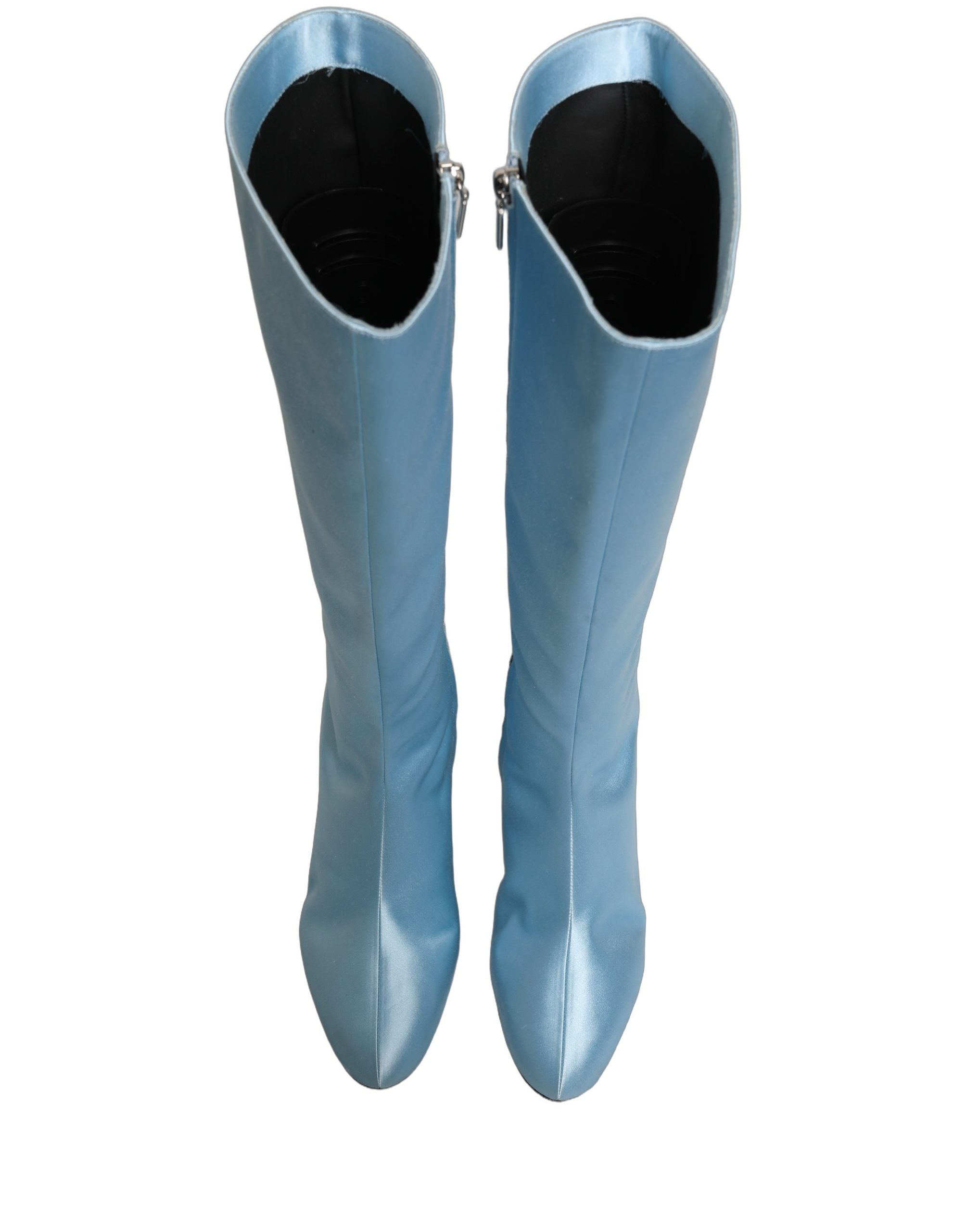 Dolce & Gabbana Light Blue Satin Knee High Boots - Timeless Elegance