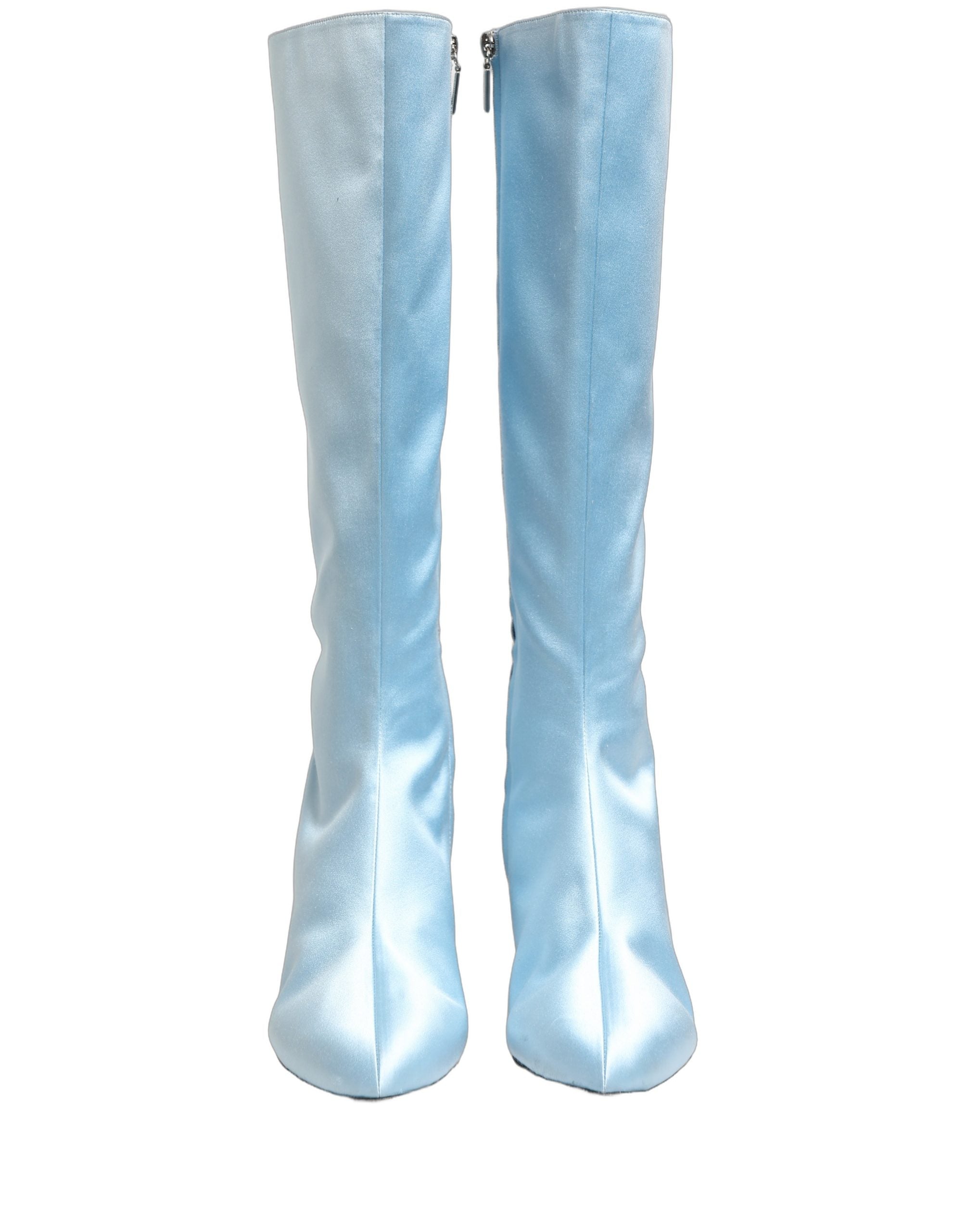 Dolce & Gabbana Light Blue Satin Knee High Boots - Timeless Luxury