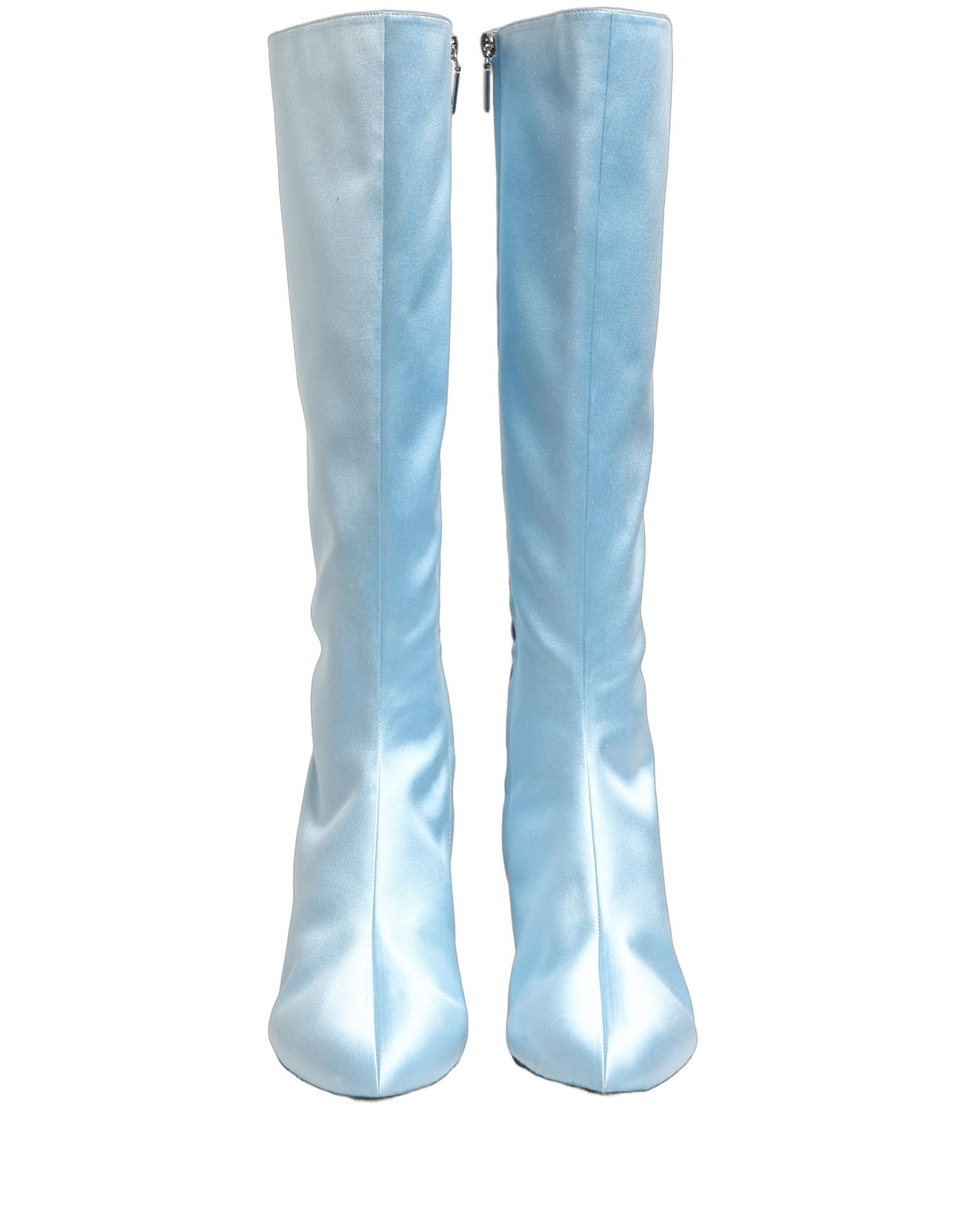 Dolce & Gabbana Light Blue Satin Knee High Boots - Luxury Elegance