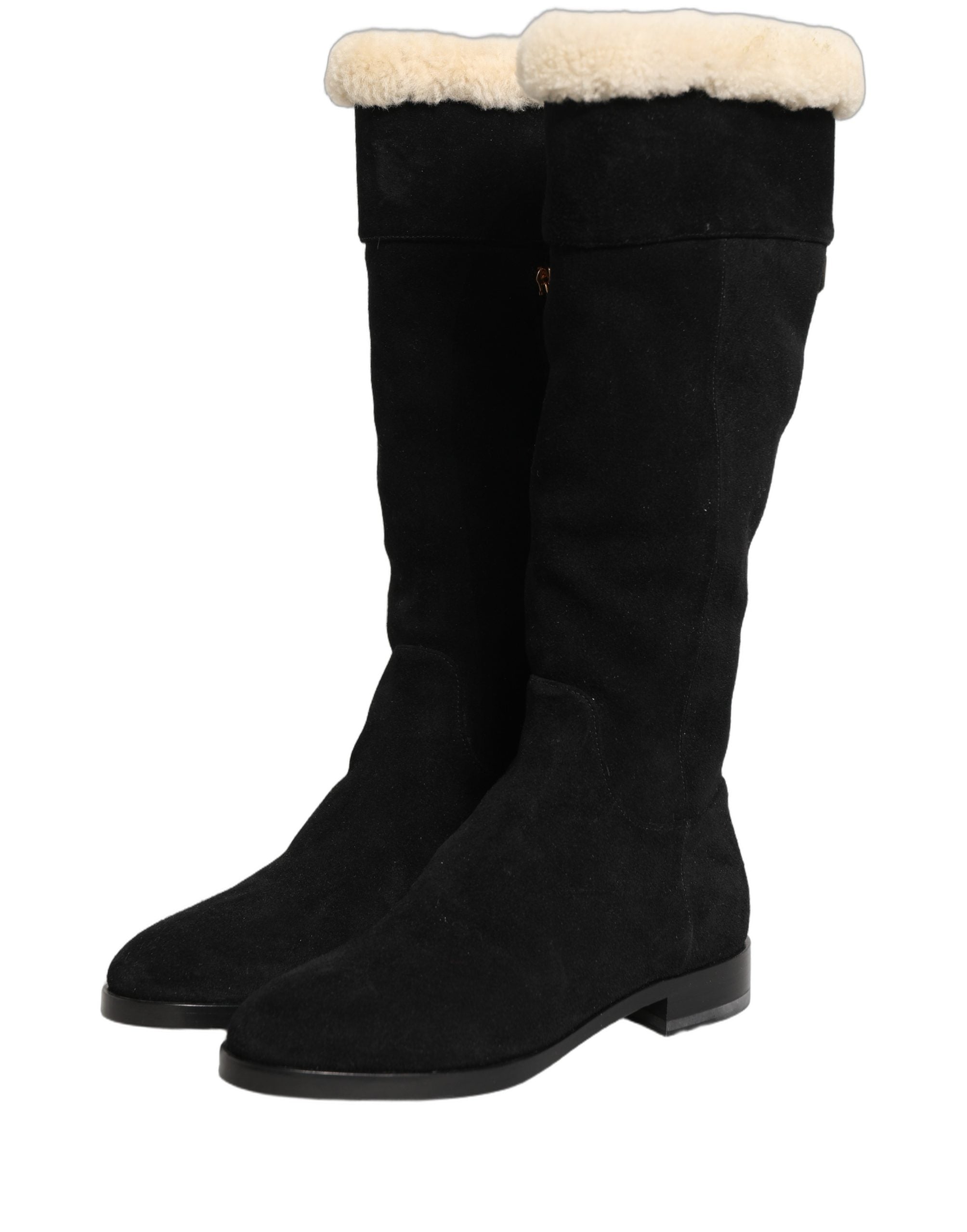 Dolce & Gabbana Black Suede Knee High Boots - Luxe Elegance