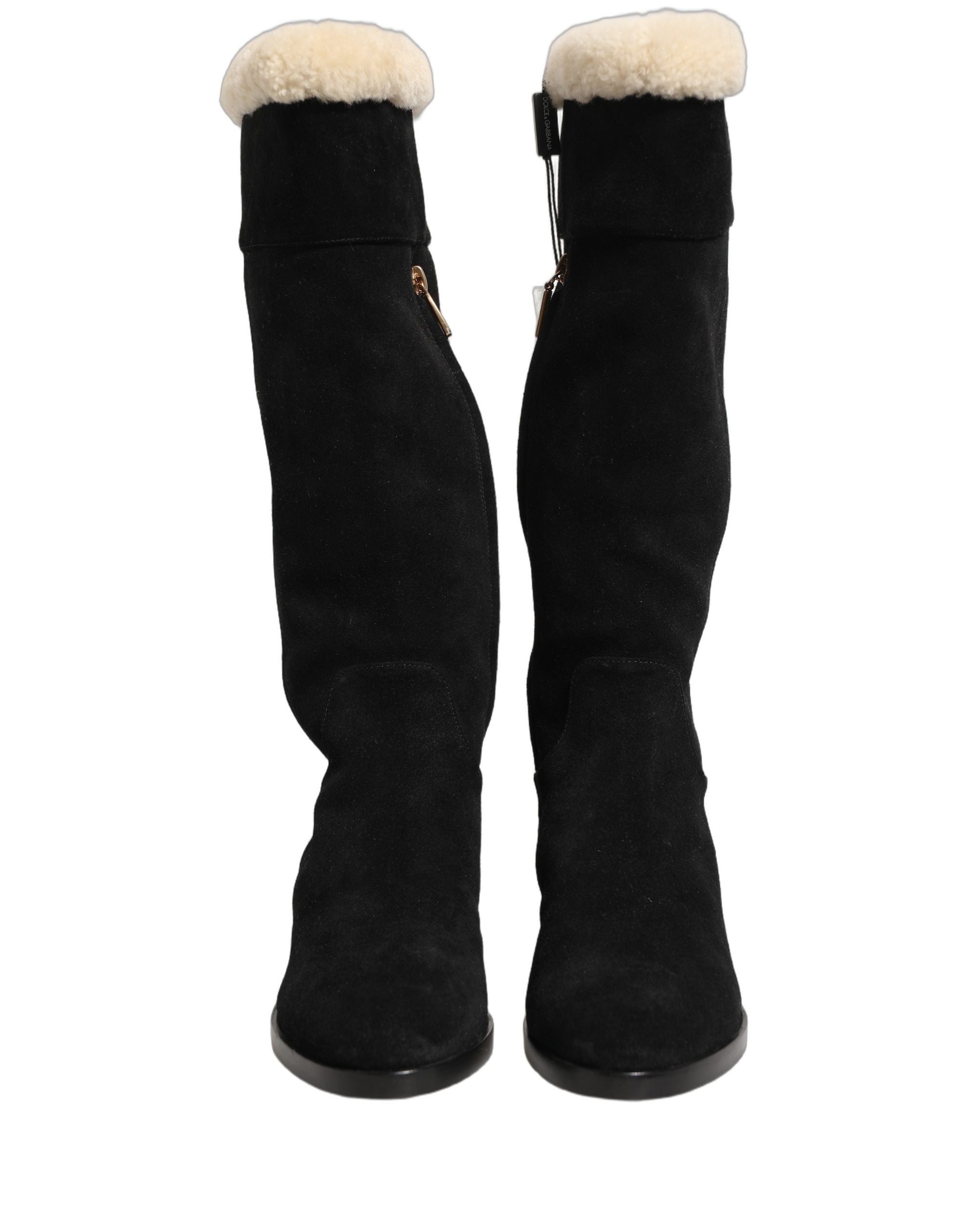 Dolce & Gabbana Black Suede Knee High Boots - Luxe Elegance