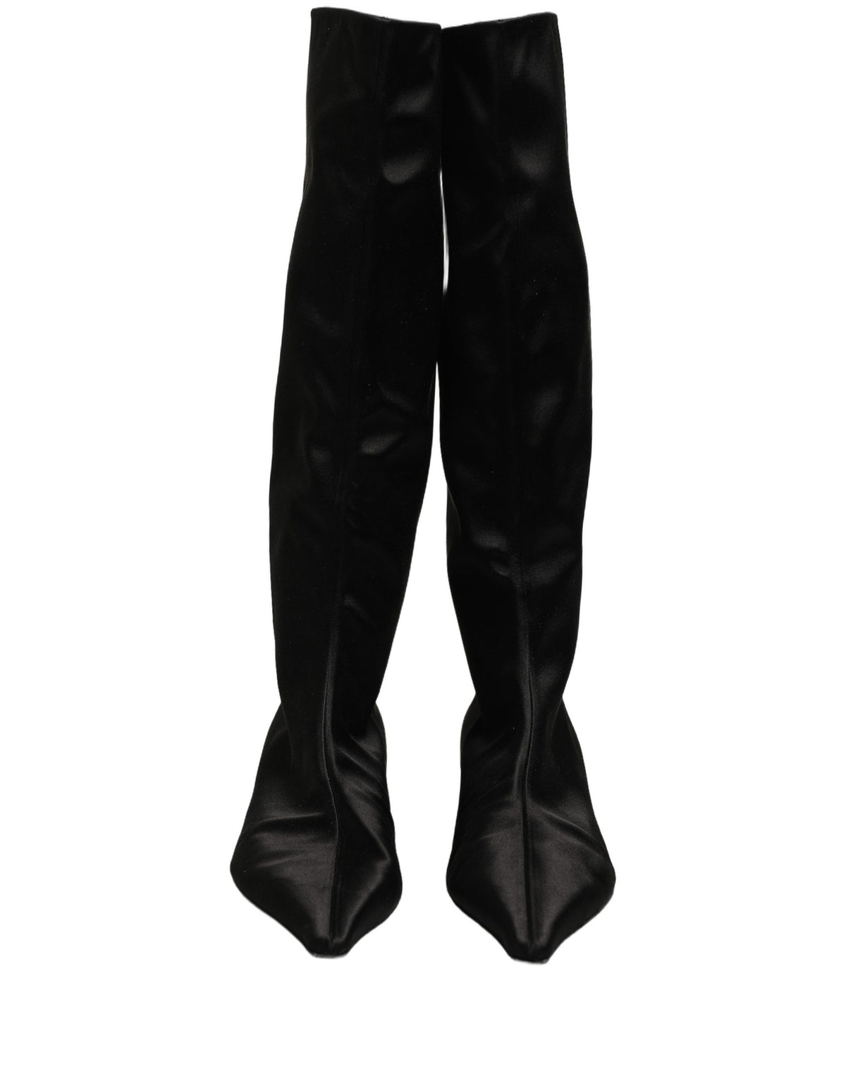 Dolce & Gabbana Black Satin Knee High Boots for Timeless Elegance