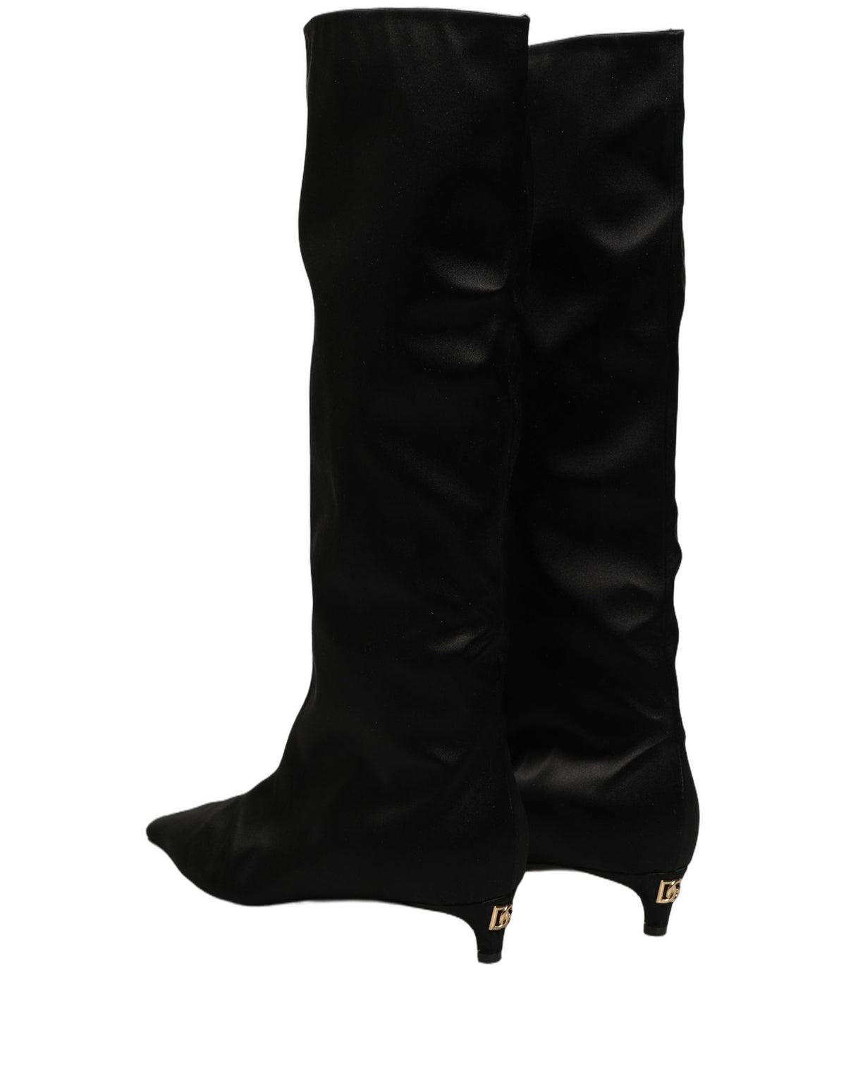 Dolce & Gabbana Black Satin Knee High Boots for Timeless Elegance