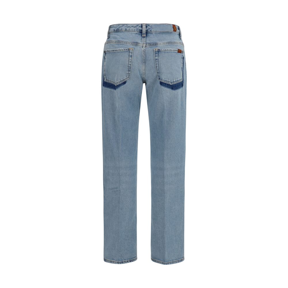 Indulge in the timeless elegance of 7FOR Blue Cotton Straight-Leg Jeans, crafted for sophistication and versatility, perfect for any discerning wardrobe.