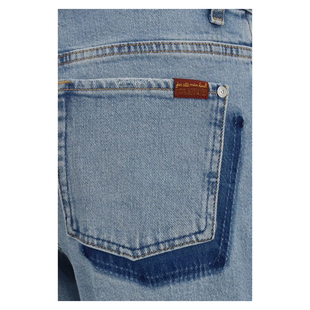 Indulge in the timeless elegance of 7FOR Blue Cotton Straight-Leg Jeans, crafted for sophistication and versatility, embodying luxury in every detail.