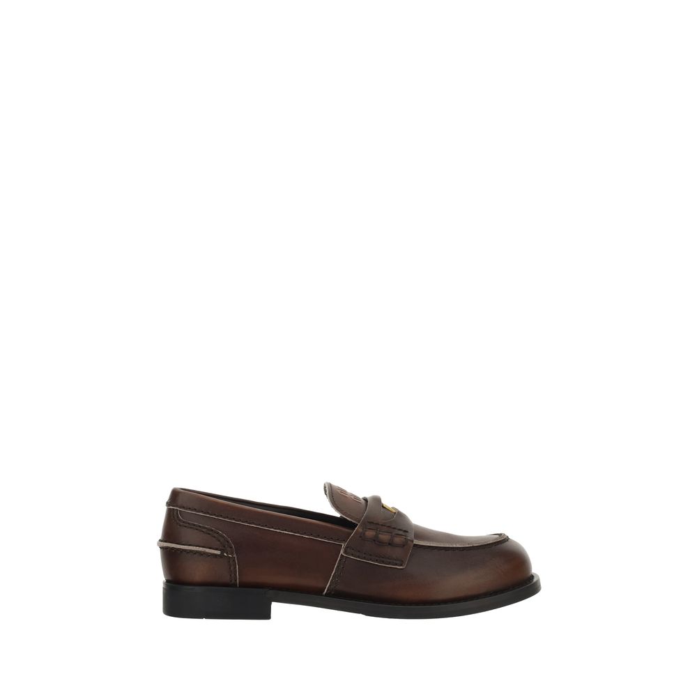 Miu Miu Brown Calf Leather Slip-On Loafers - Timeless Elegance