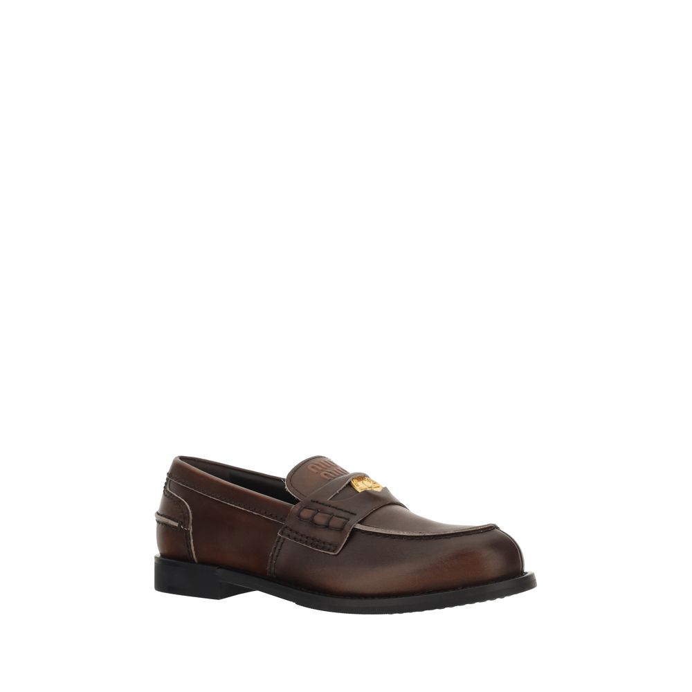 Miu Miu Brown Calf Leather Slip-On Loafers - Timeless Elegance