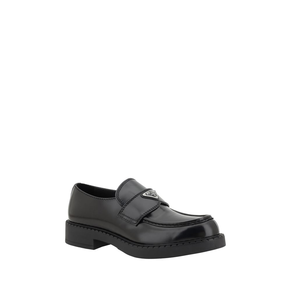 Prada Black Calf Leather Platform Loafers - Timeless Luxury