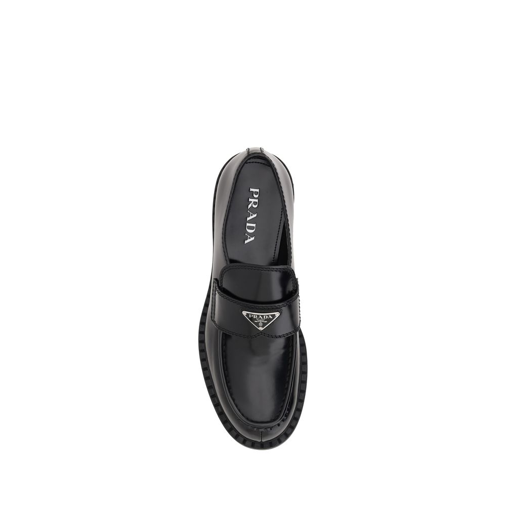 Prada Black Calf Leather Bos Taurus Platform Loafers - Luxury Elegance