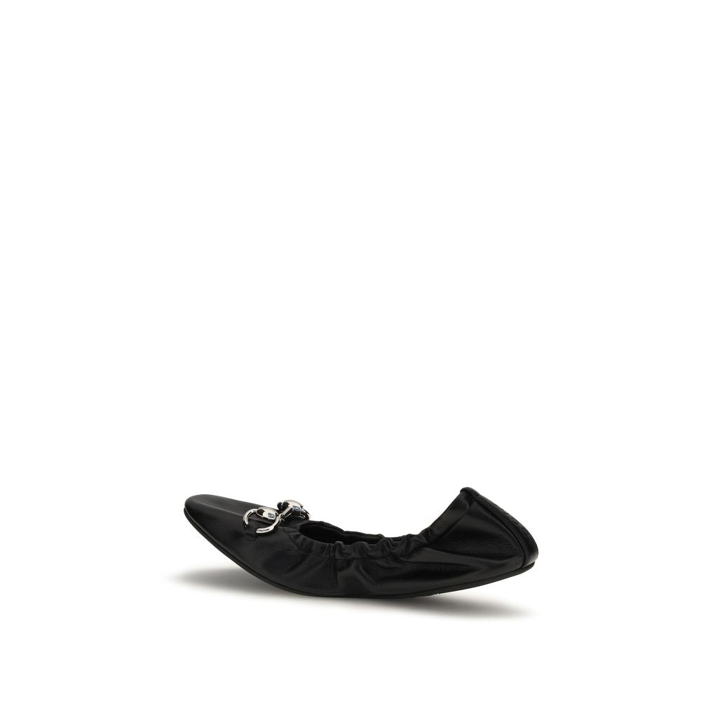 Gucci Black Calf Leather Bos Taurus Ballet Flats - Timeless Elegance