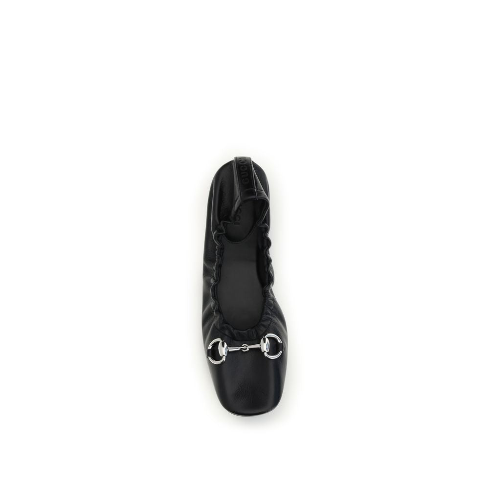 Gucci Black Calf Leather Bos Taurus Ballet Flats - Timeless Elegance