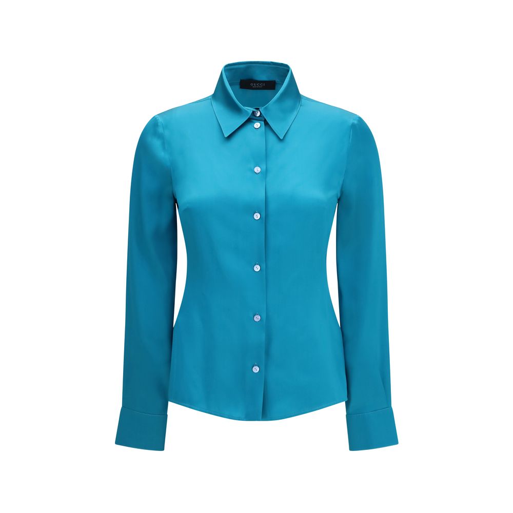 Gucci Blue Silk Dress Shirt - Artisanal Luxury Elegance