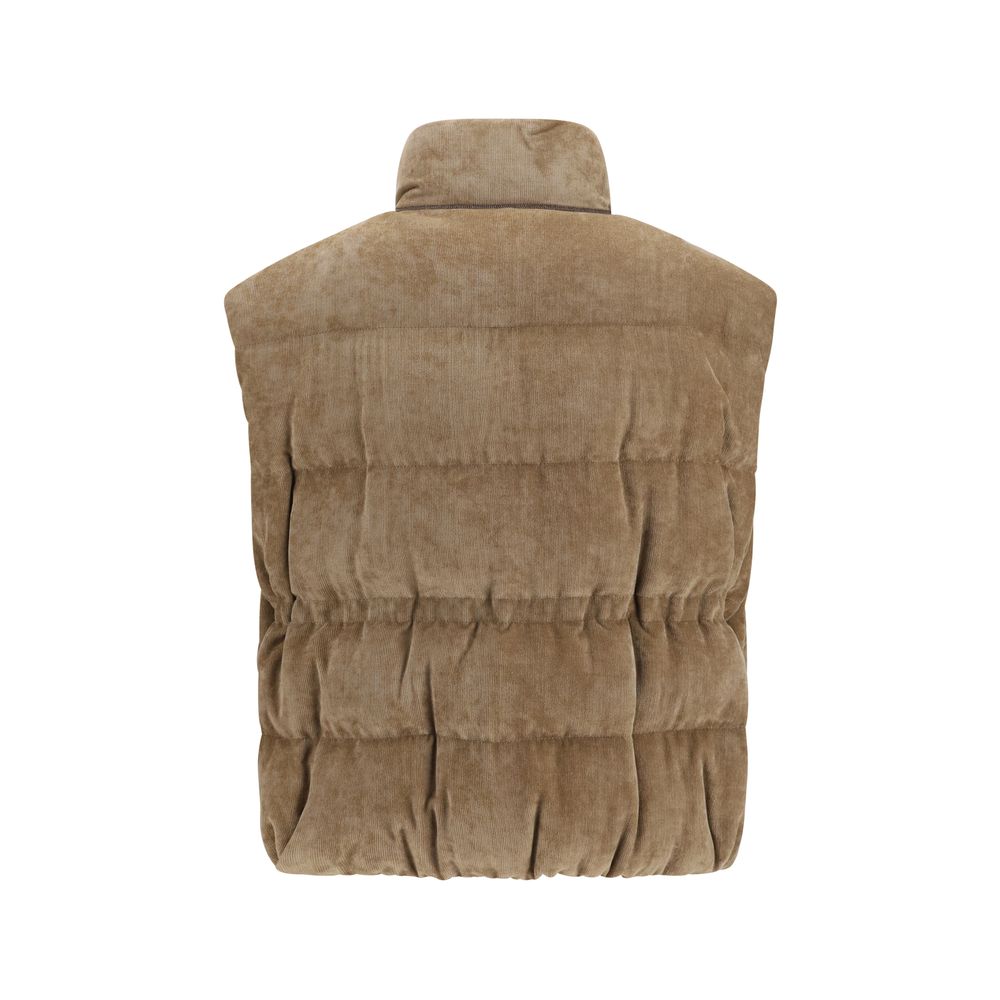Brunello Cucinelli Beige Viscose Sleeveless Jacket - Timeless Luxury
