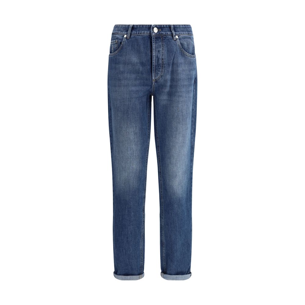 Brunello Cucinelli Blue Cotton Straight-Leg Jeans, Artisanal Elegance