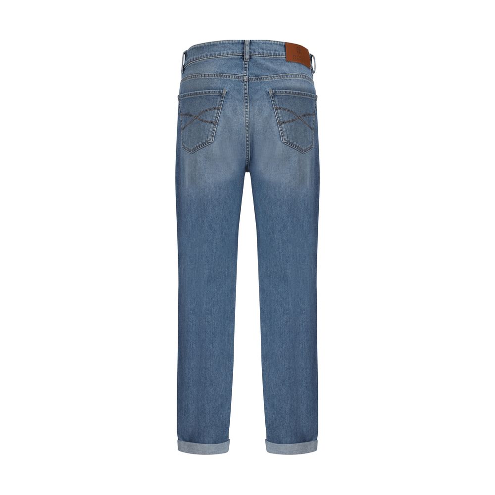Brunello Cucinelli Blue Cotton Straight-Leg Jeans, Designer Luxe