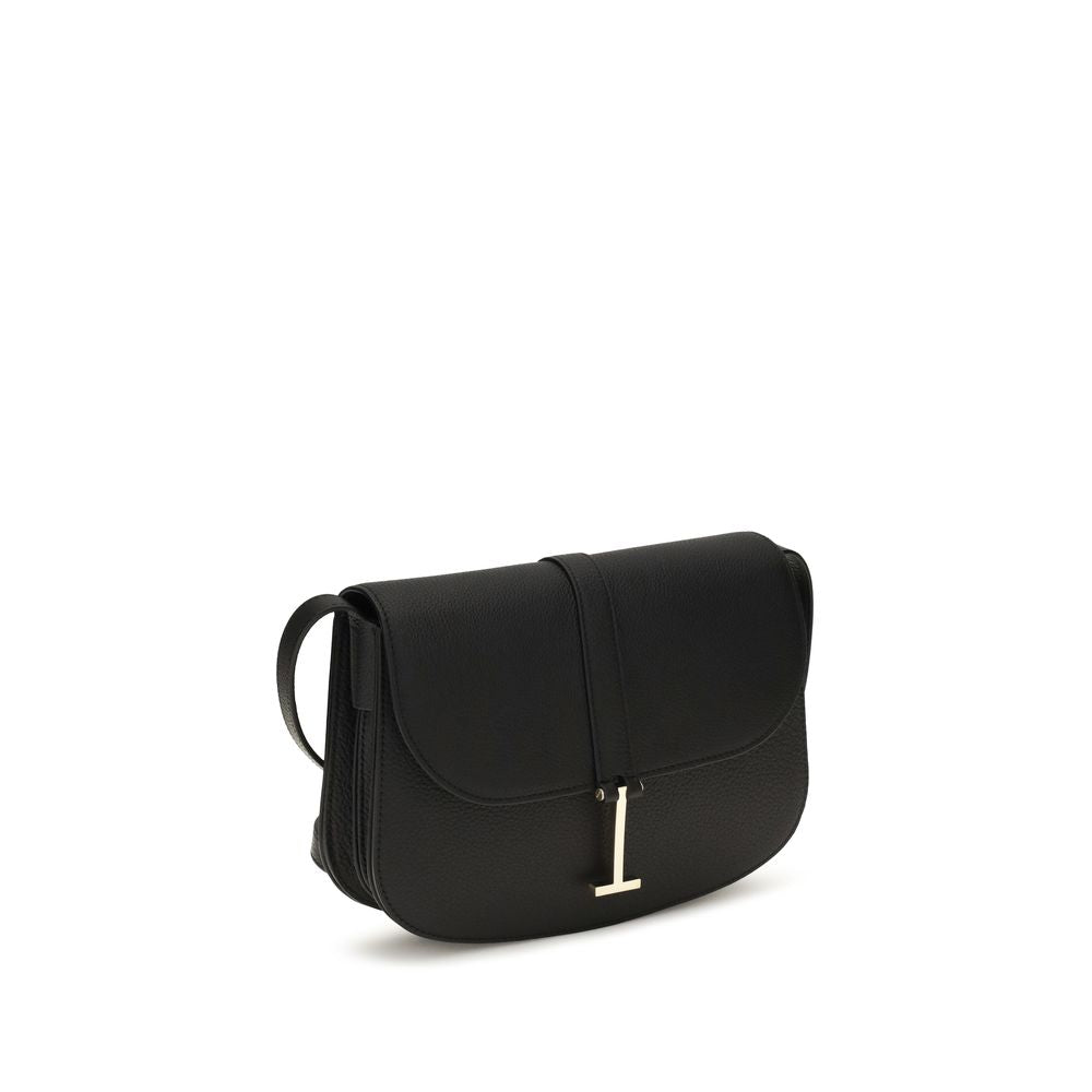Discover the Tom Ford Black Calf Leather Bos Taurus Shoulder Bag, an artisanal luxury piece that embodies elegance and sophistication for the discerning individual.