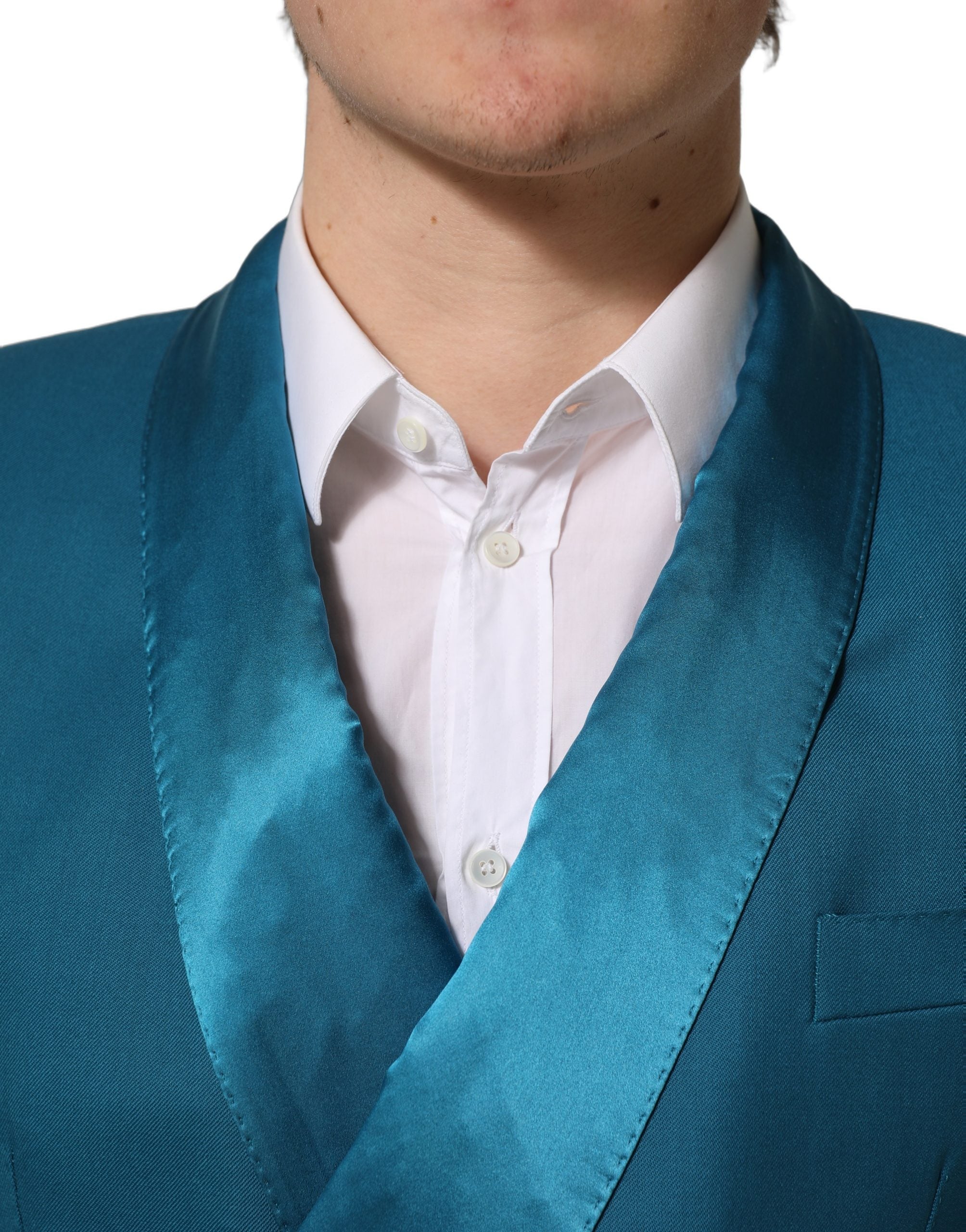 Dolce & Gabbana Teal Wool Double Breasted Blazer - Luxury Elegance