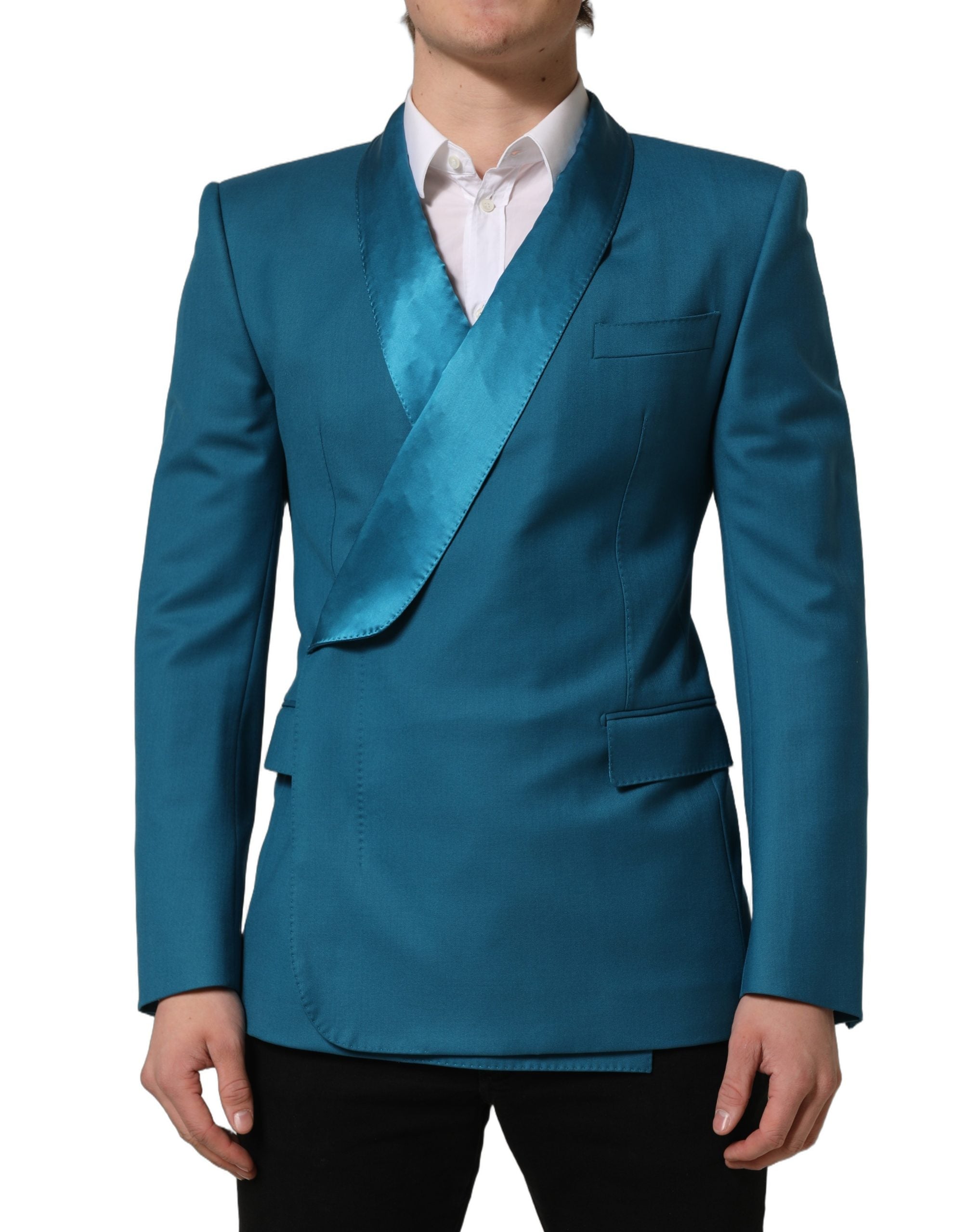 Dolce & Gabbana Teal Wool Double Breasted Blazer - Timeless Elegance